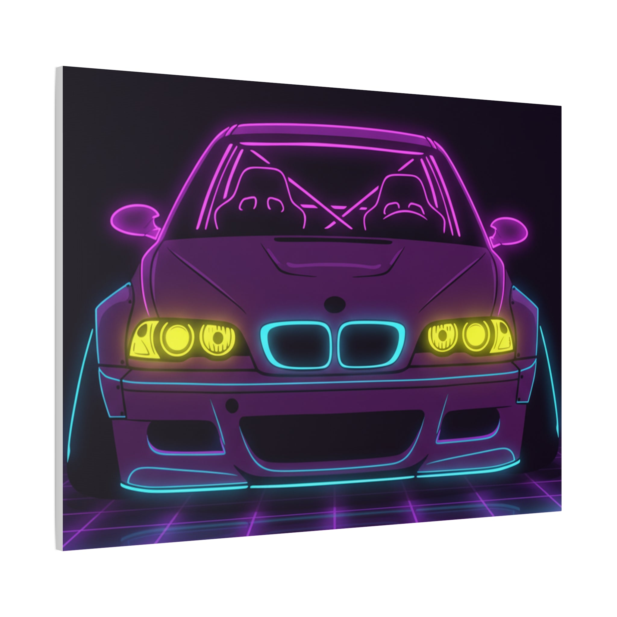 BMW E46 M3 (2000-06) Neon Synthwave Canvas Wall Art