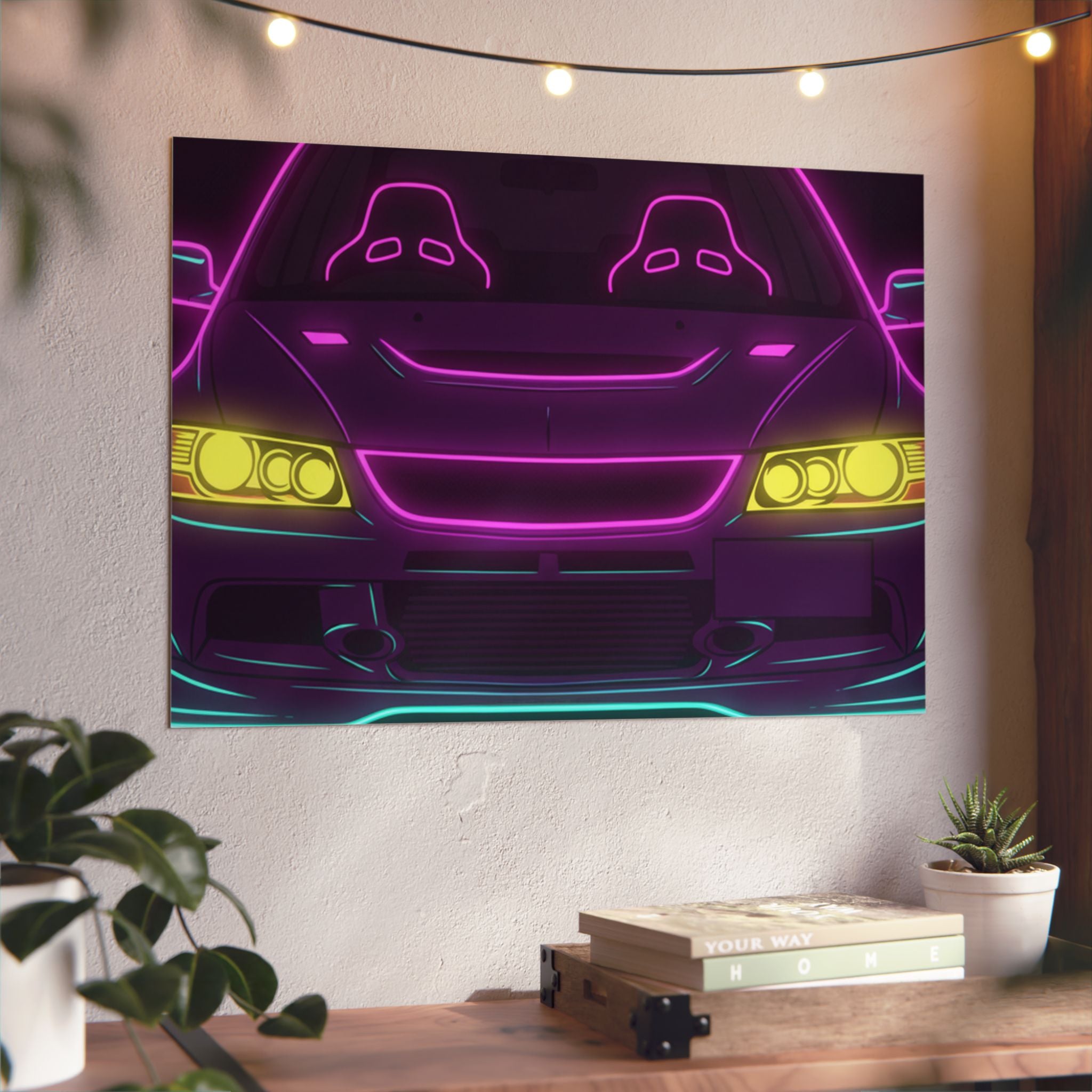 Mitsubishi Evo IX (2005-07) Neon Synthwave Metal Wall Sign
