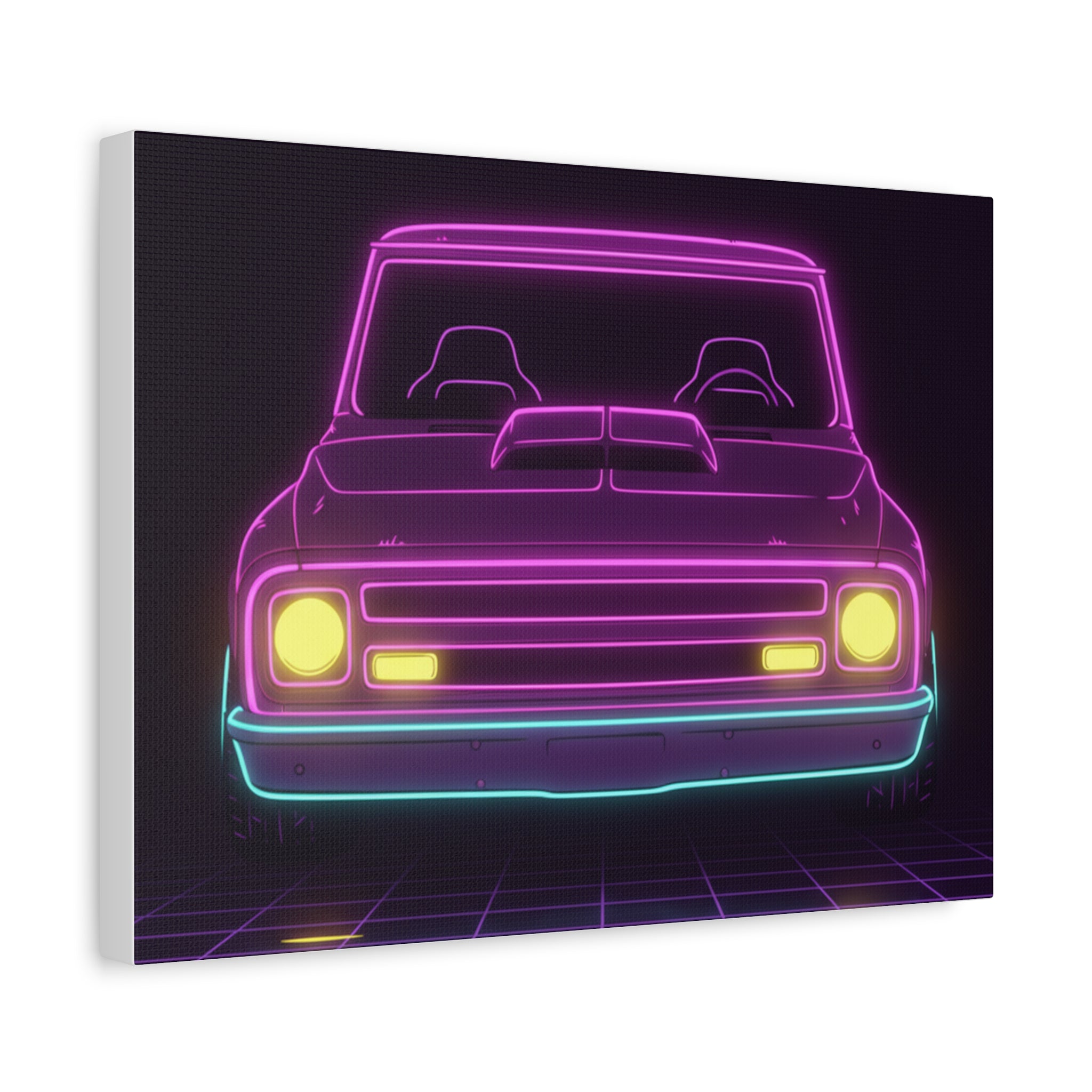 Chevy C10 Pickup (1967-72) Neon Synthwave Canvas Wall Art