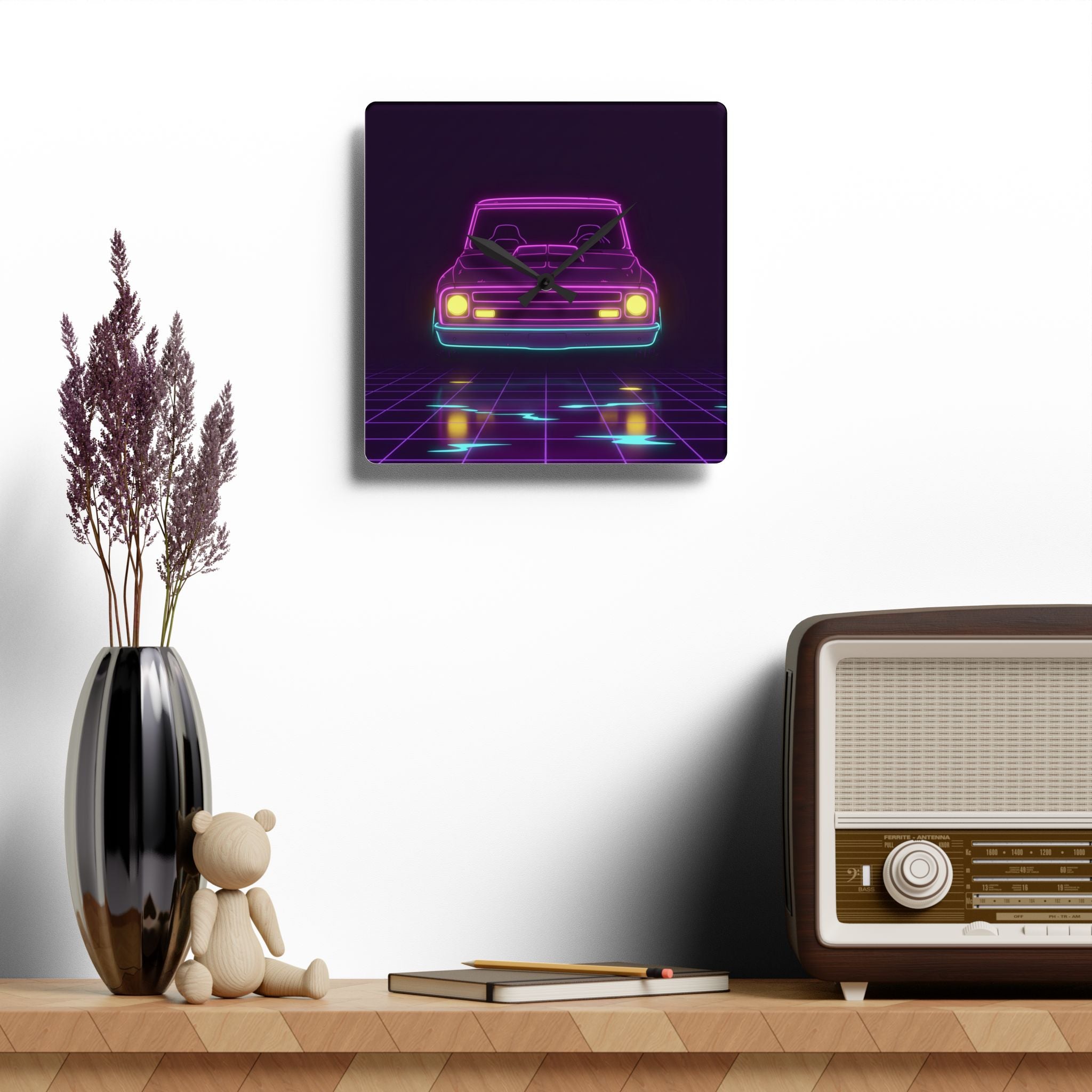 Chevy C10 Pickup (1967-72) Neon Synthwave Wall Clock