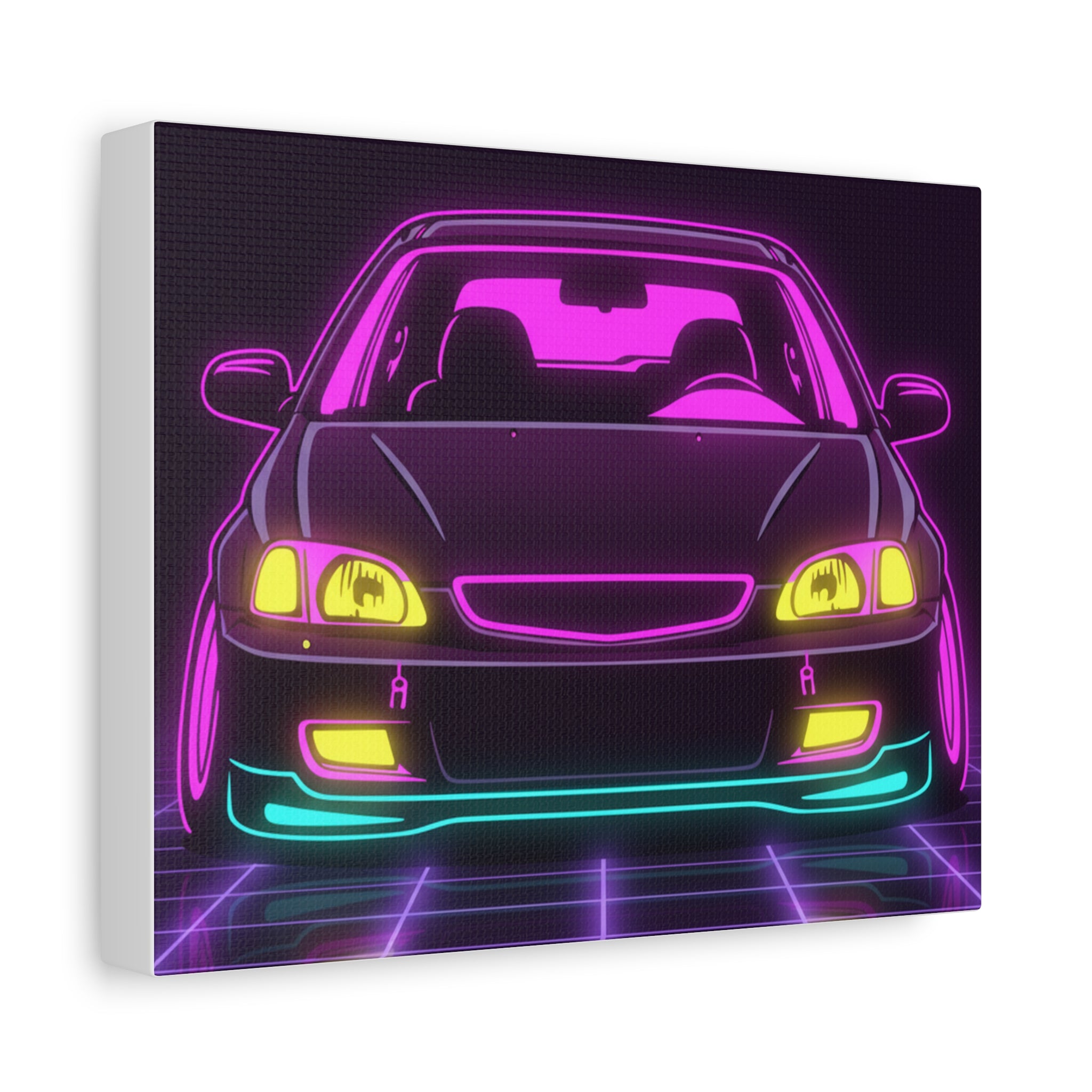 Honda Civic EK Hatch Neon Synthwave Canvas Wall Art