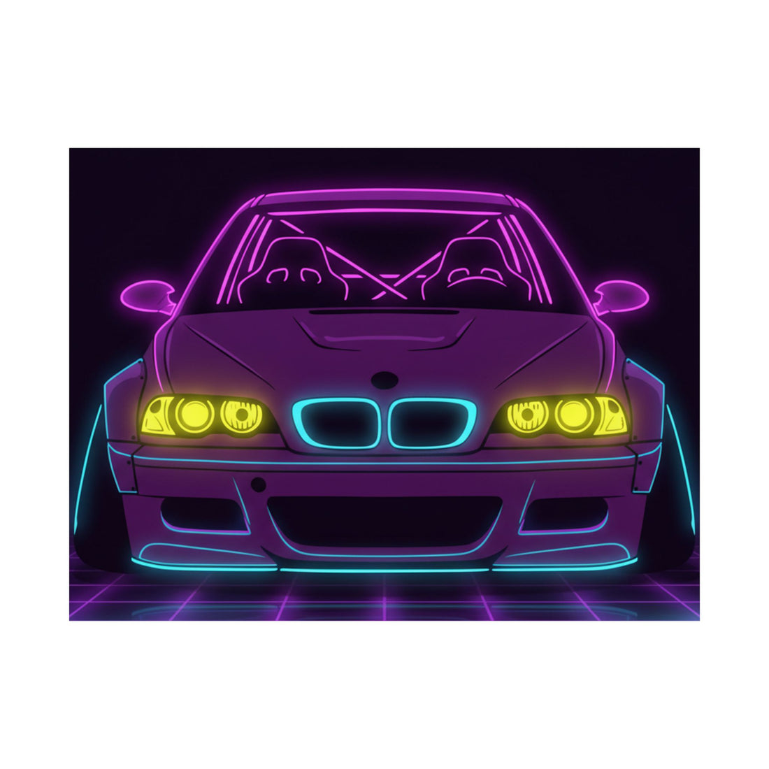 BMW E46 M3 (2000-06) Neon Synthwave Poster