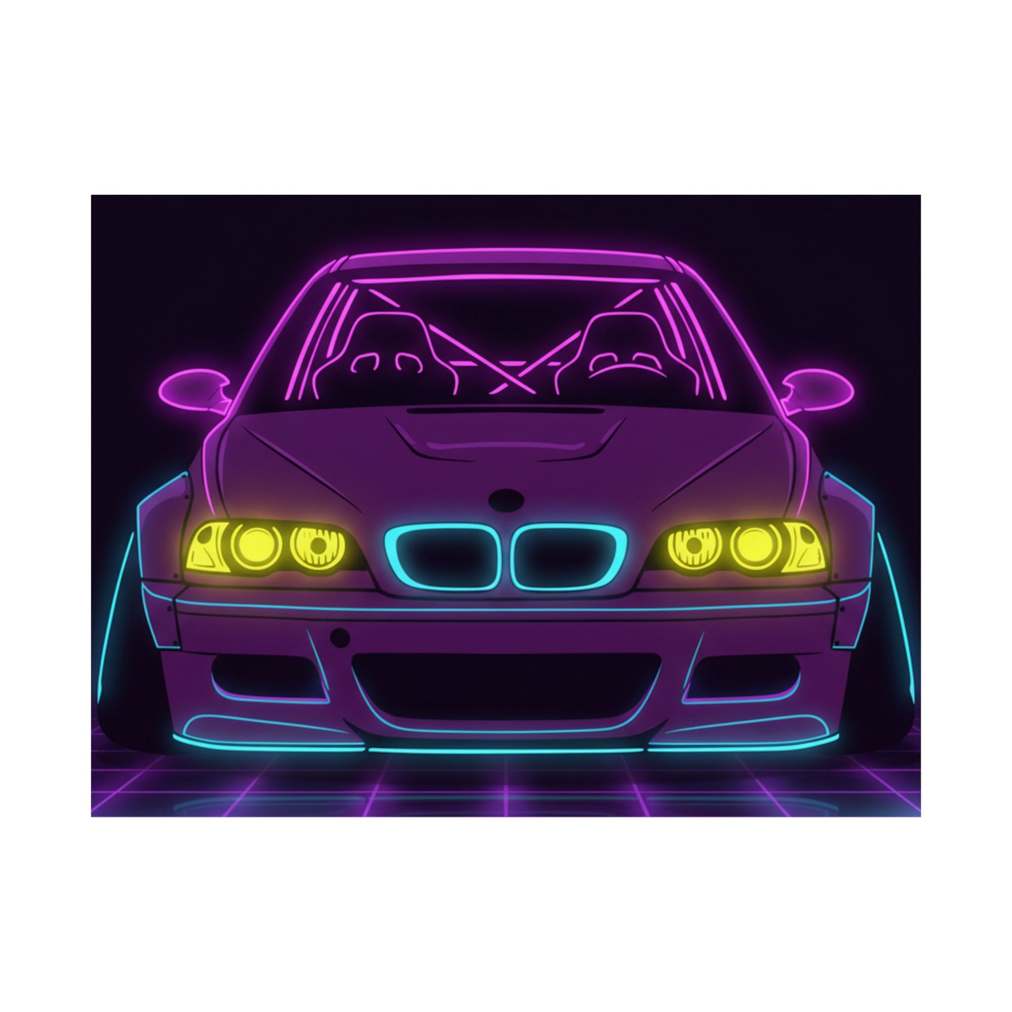 BMW E46 M3 (2000-06) Neon Synthwave Poster