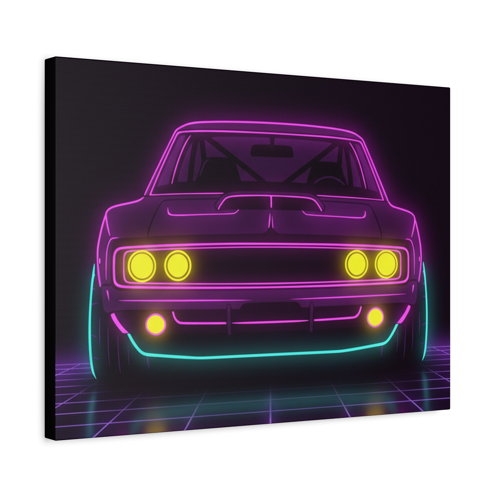 Dodge Charger R/T (1968-70) Neon Synthwave Canvas Wall Art