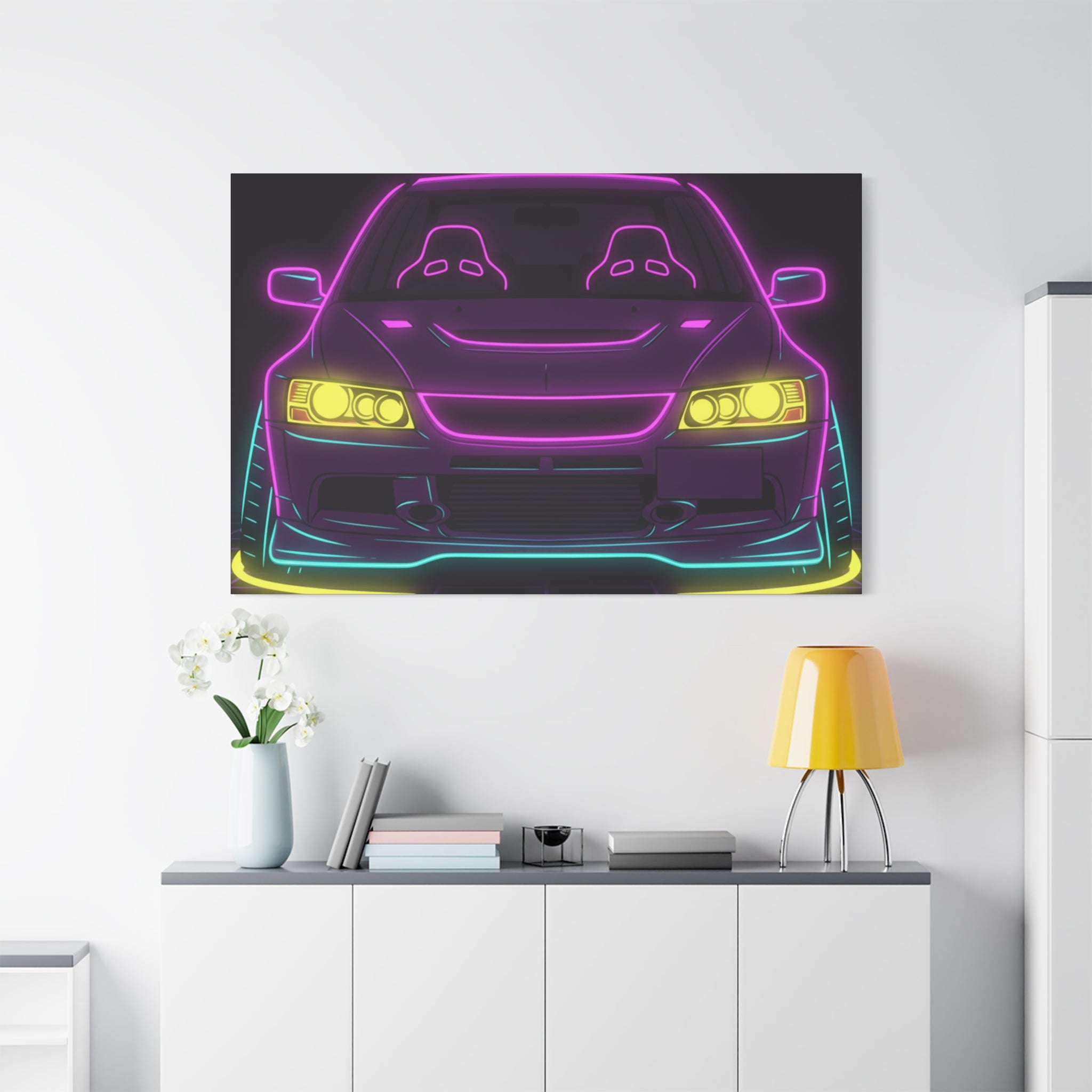 Mitsubishi Evo IX (2005-07) Neon Synthwave Canvas Wall Art