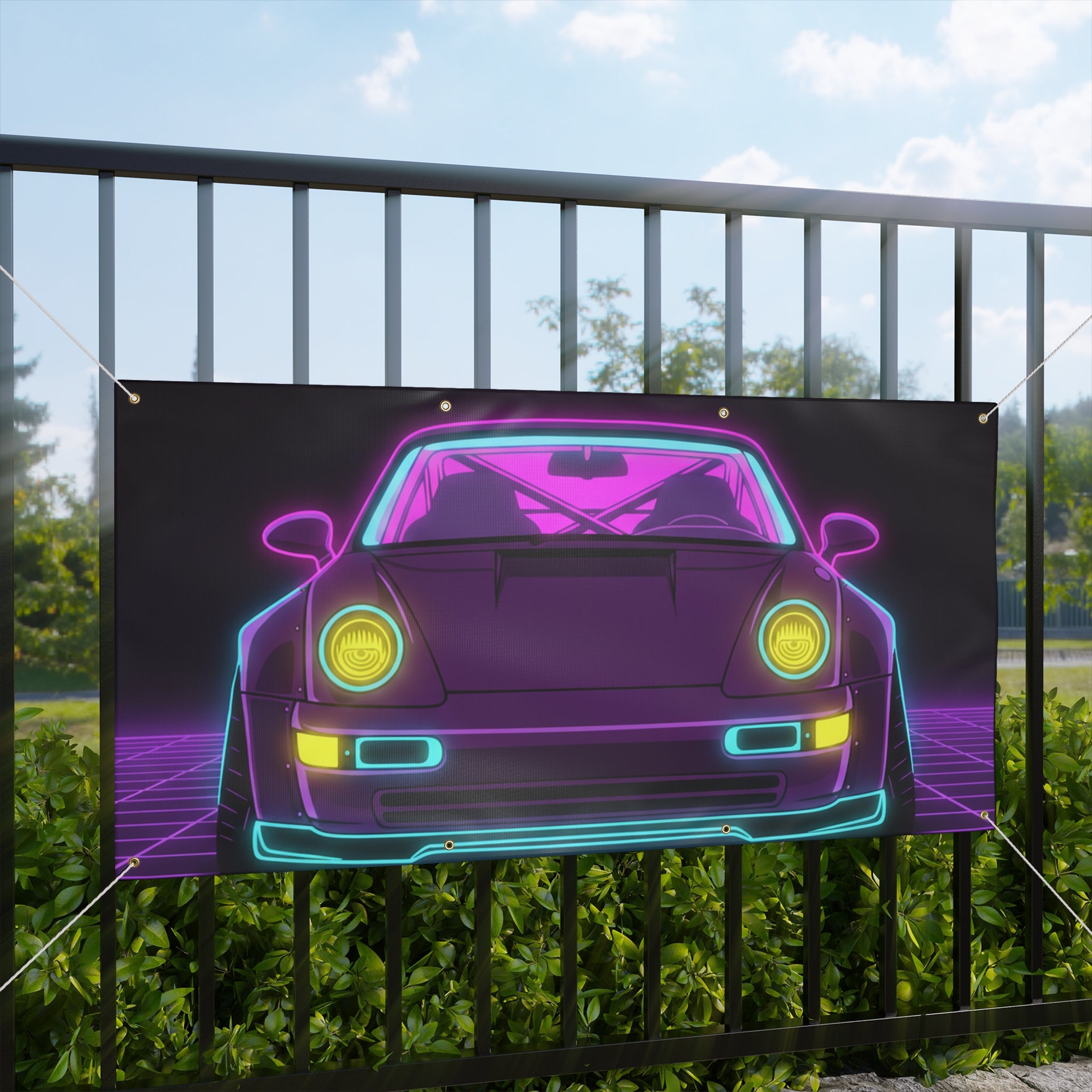 Porsche 964 Turbo Neon Synthwave Banner
