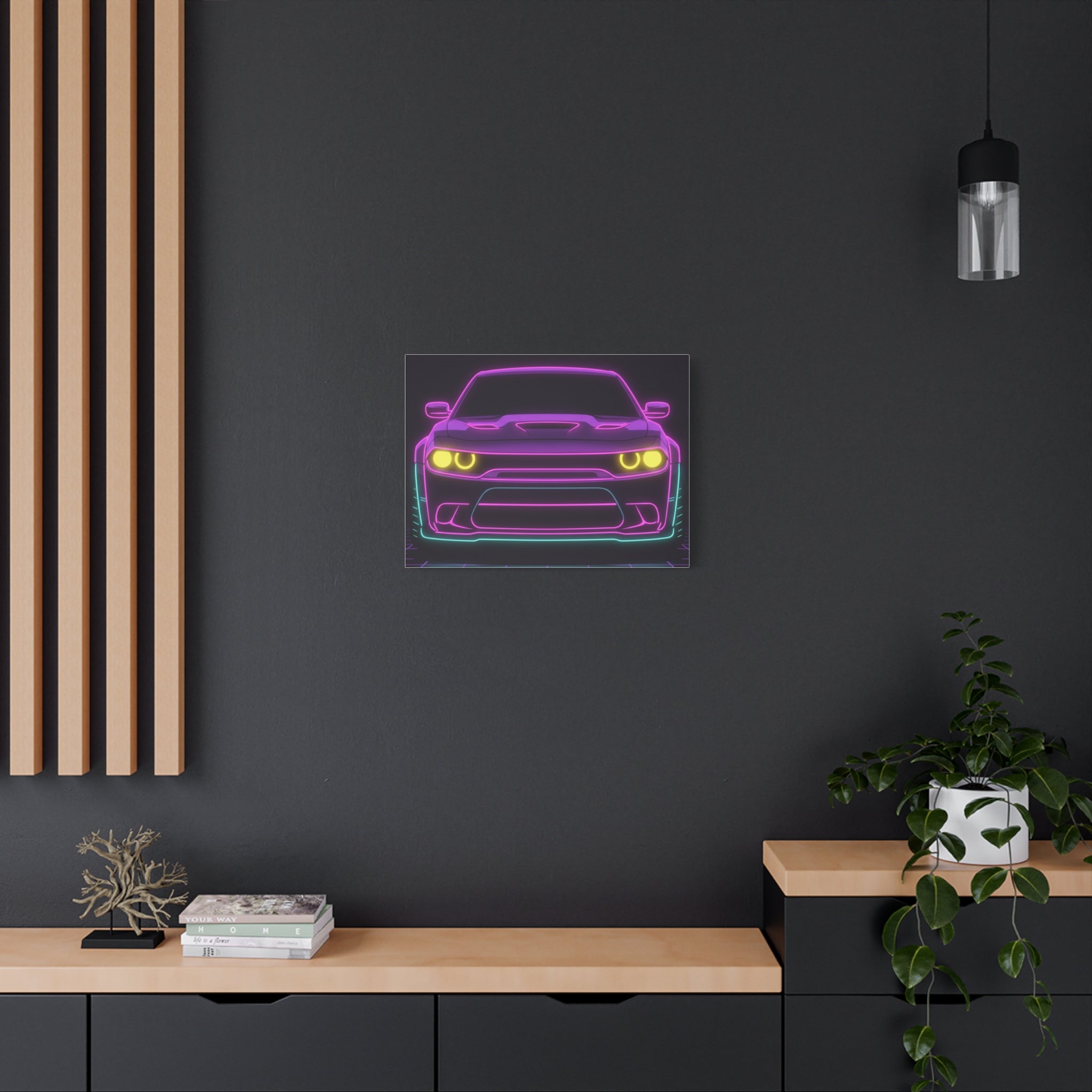 Dodge Challenger SRT Hellcat Neon Synthwave Canvas Wall Art