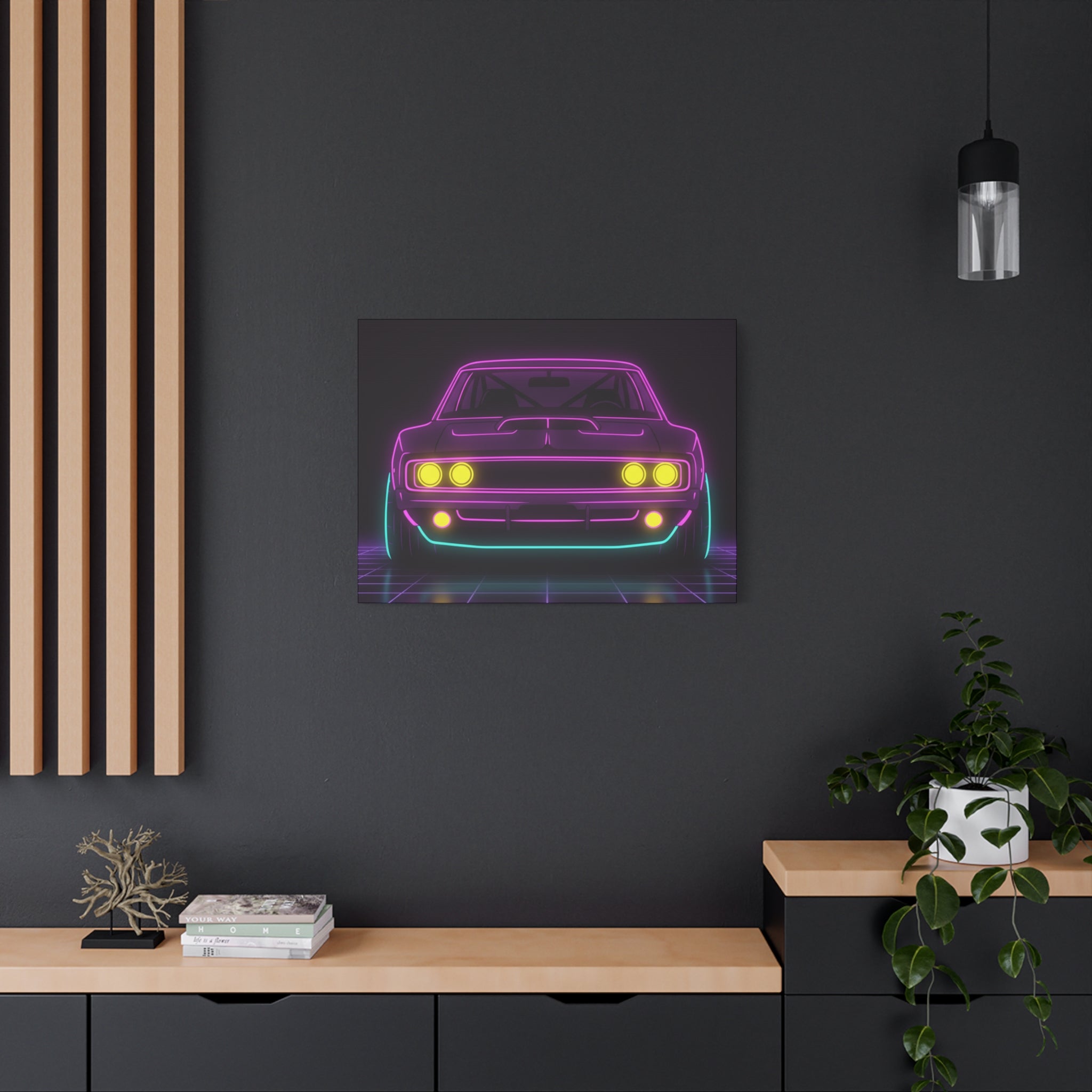 Dodge Charger R/T (1968-70) Neon Synthwave Canvas Wall Art