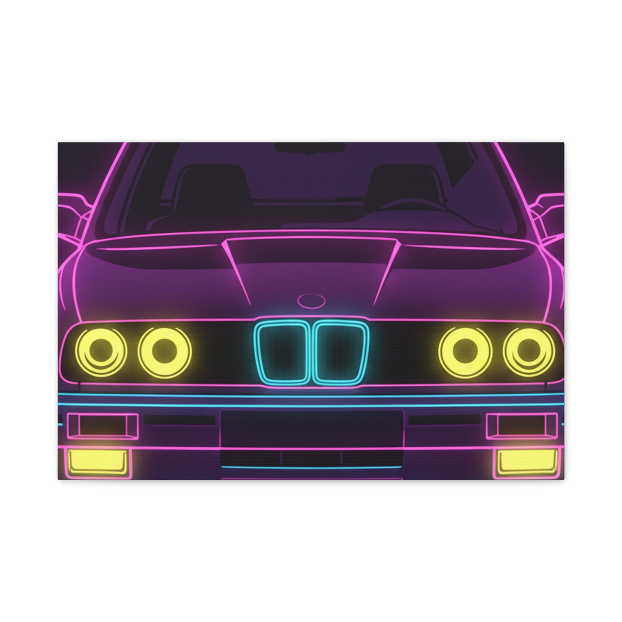 BMW E30 Neon Synthwave Canvas Wall Art