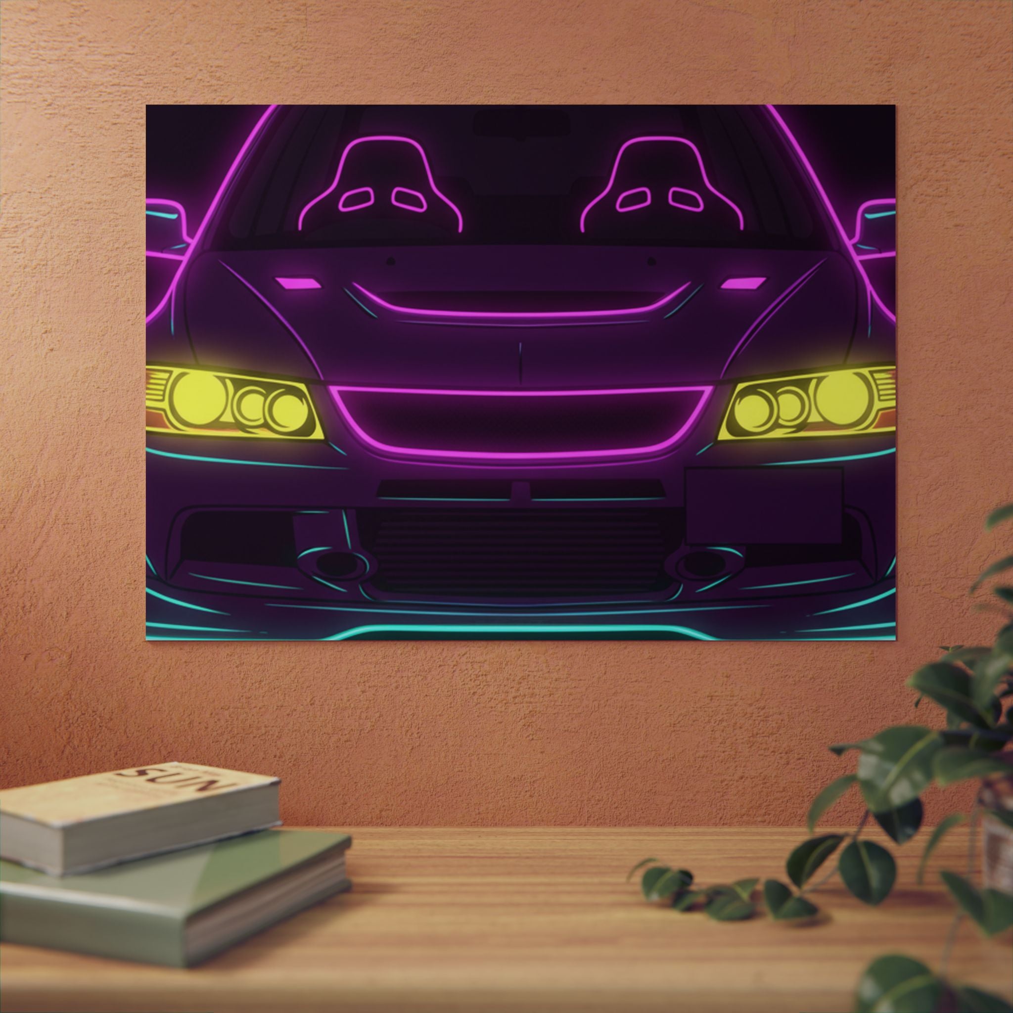 Mitsubishi Evo IX (2005-07) Neon Synthwave Metal Wall Sign