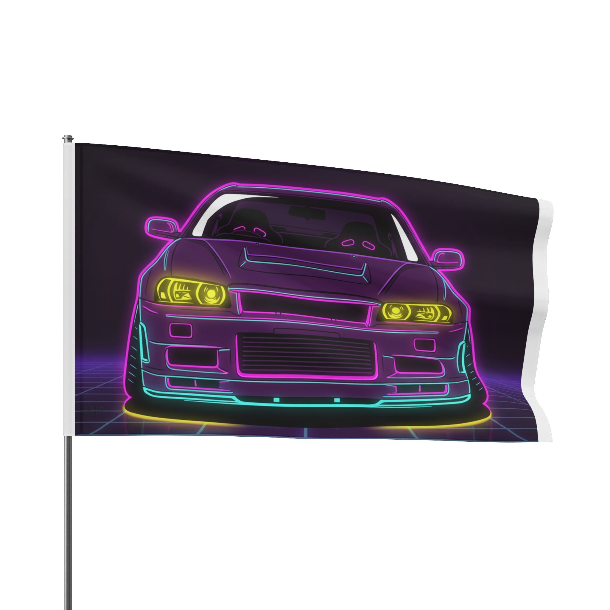 Nissan GT-R Neon Synthwave Garage Flag