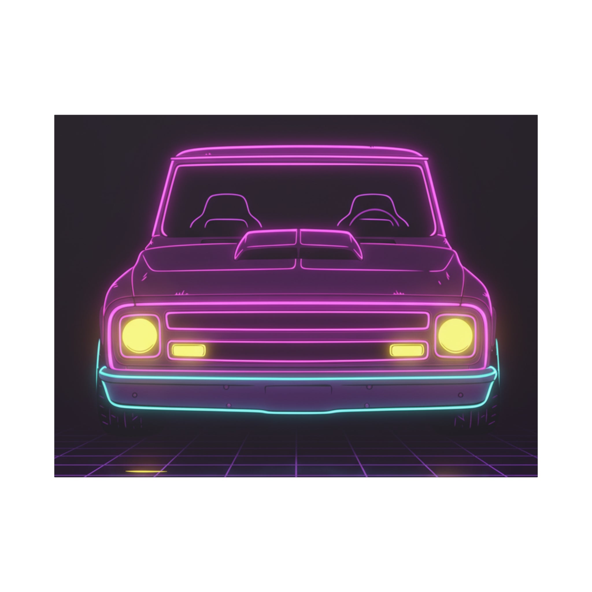 Chevy C10 Pickup (1967-72) Neon Synthwave Canvas Wall Art