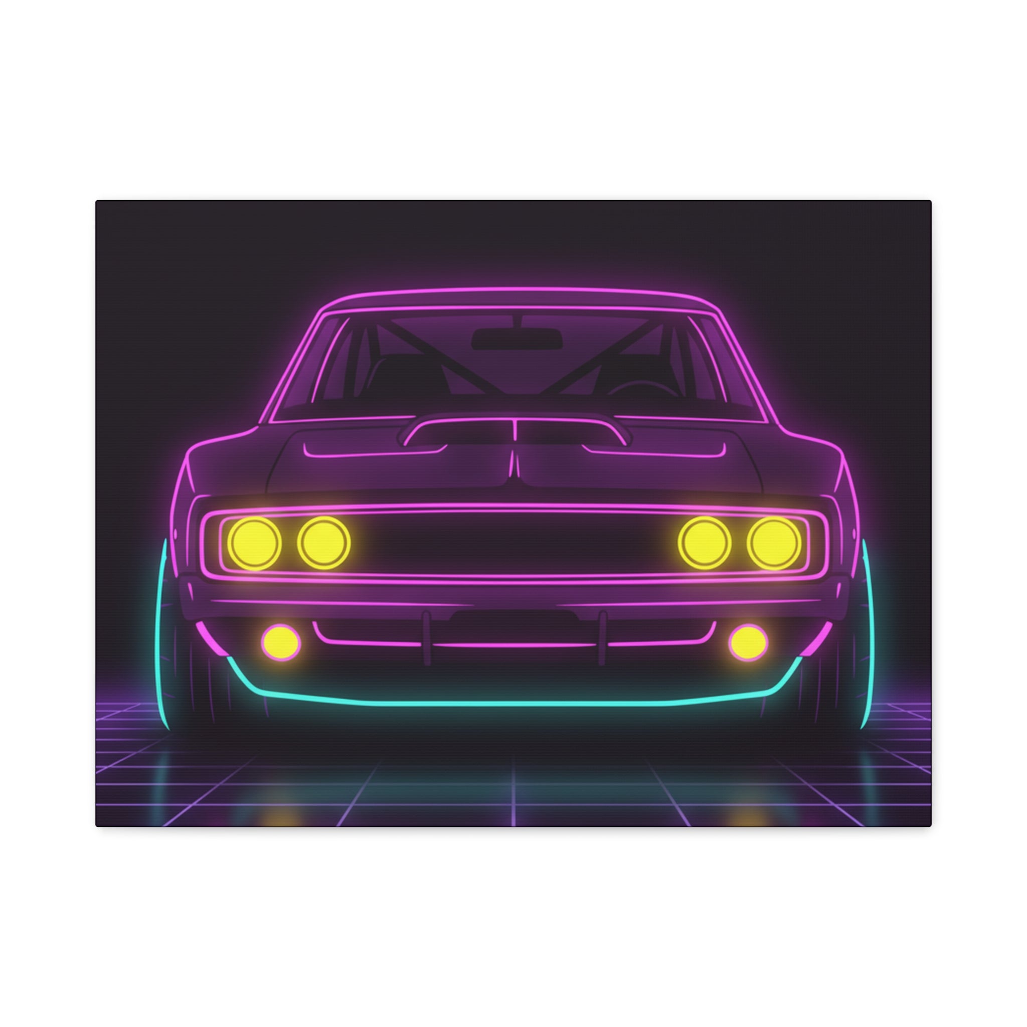 Dodge Charger R/T (1968-70) Neon Synthwave Canvas Wall Art