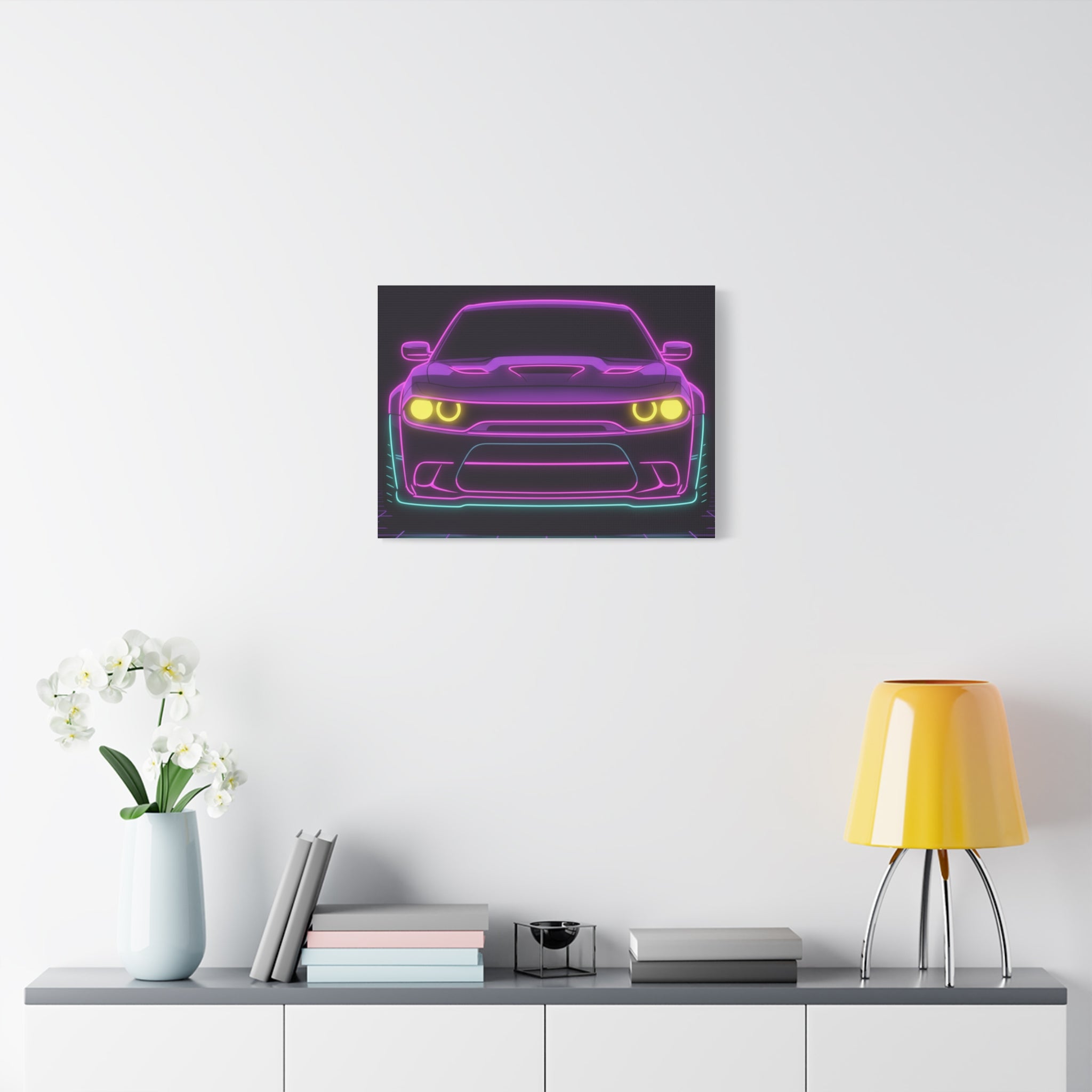 Dodge Challenger SRT Hellcat Neon Synthwave Canvas Wall Art