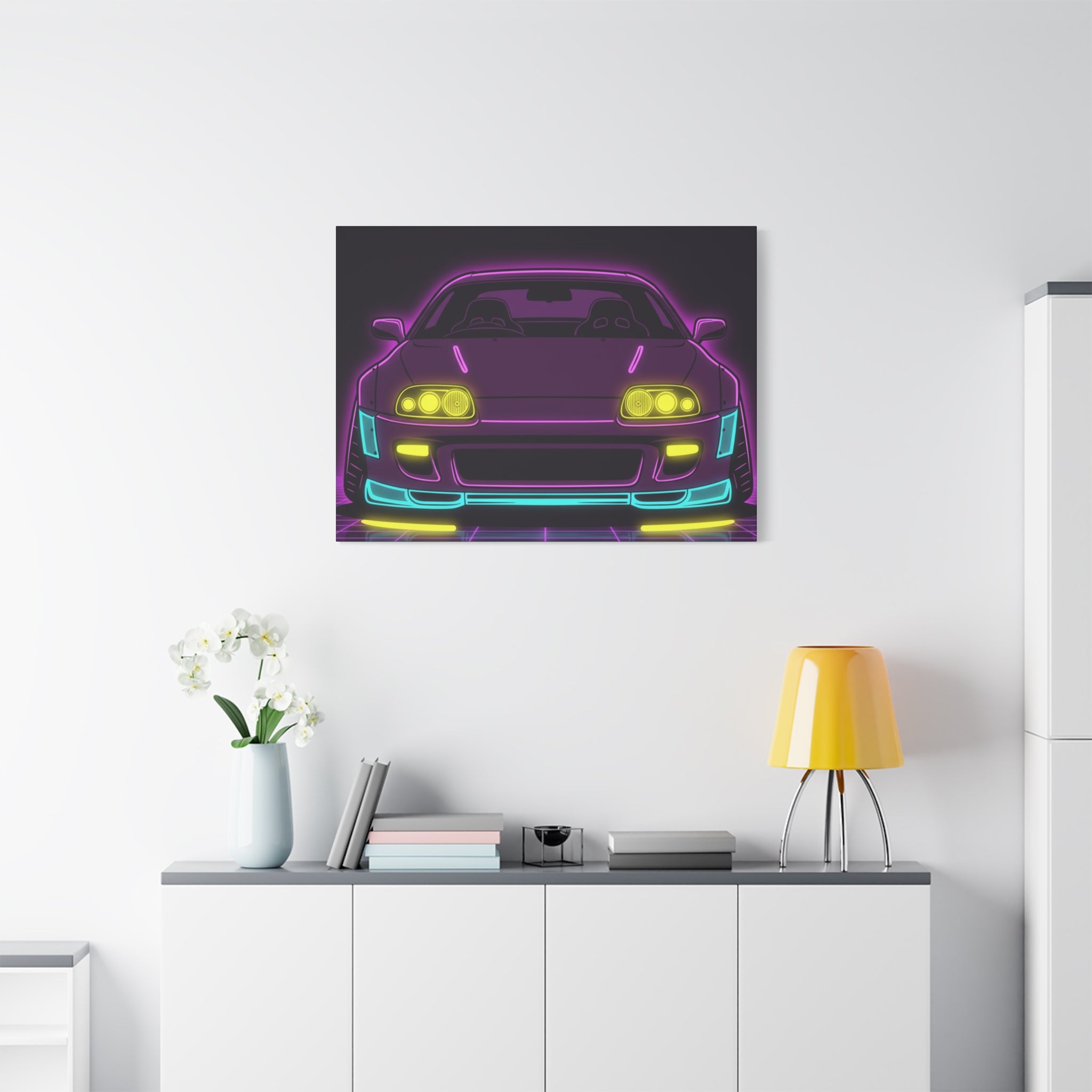 Toyota Supra MK4 Neon Synthwave Canvas Wall Art
