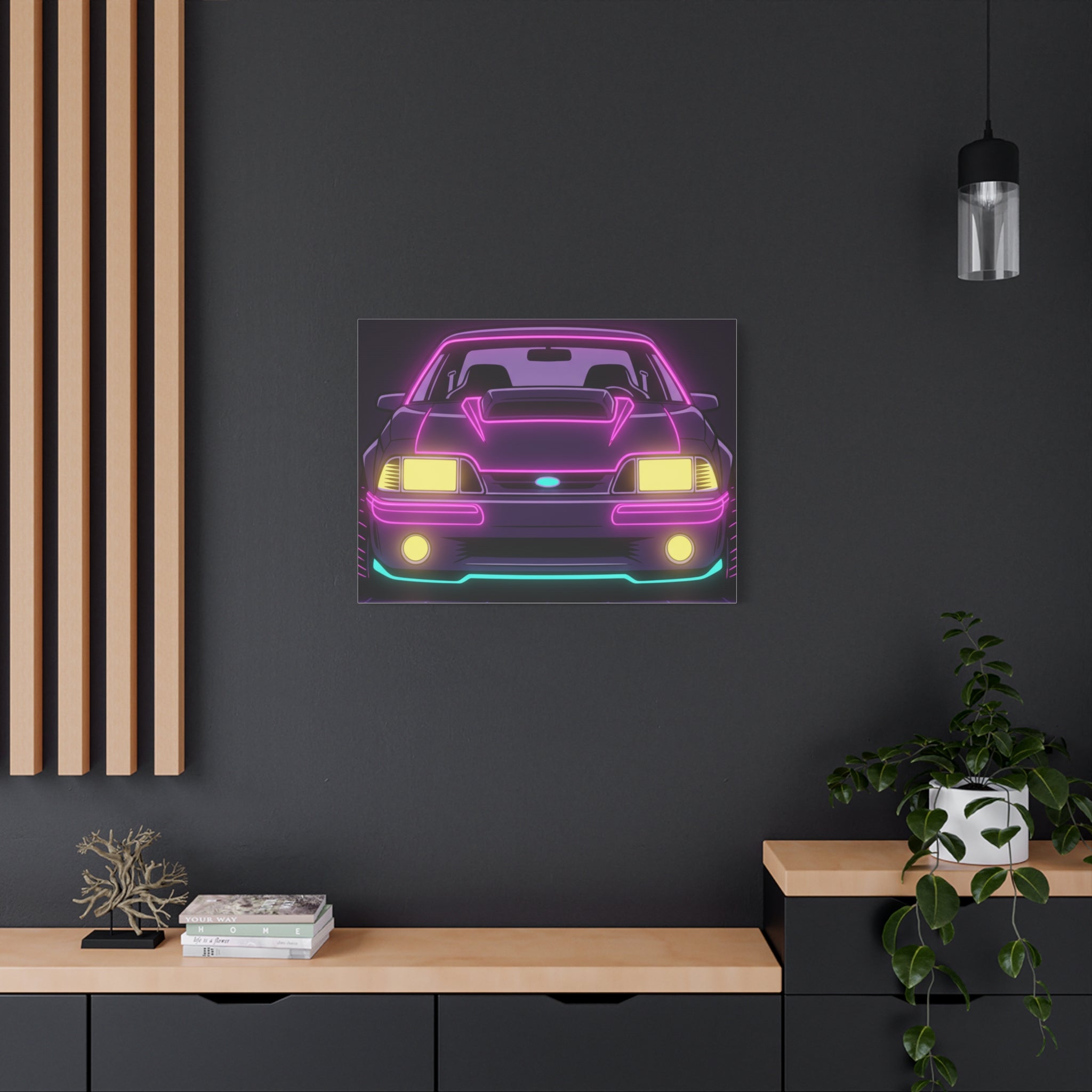 Ford Mustang Fox Body GT Neon Synthwave Canvas Wall Art