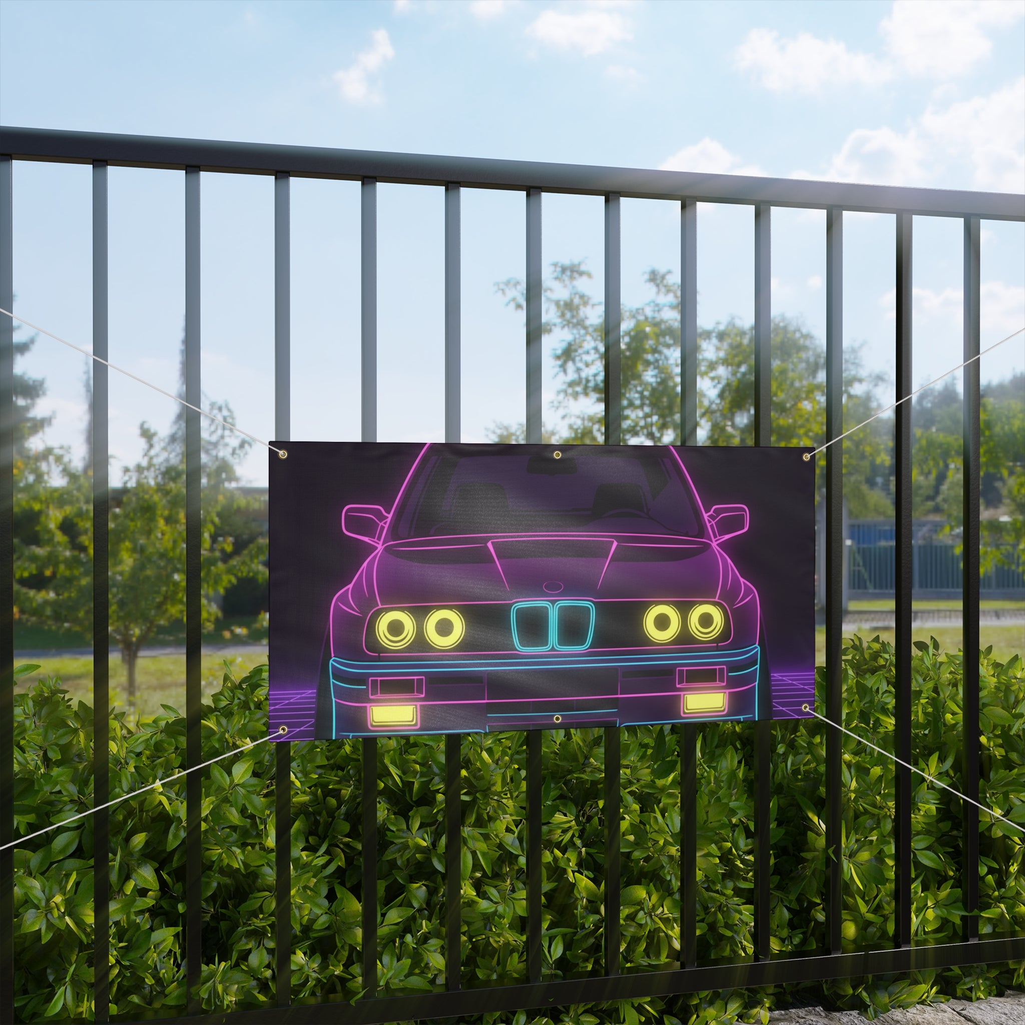 BMW E30 Neon Synthwave Banner