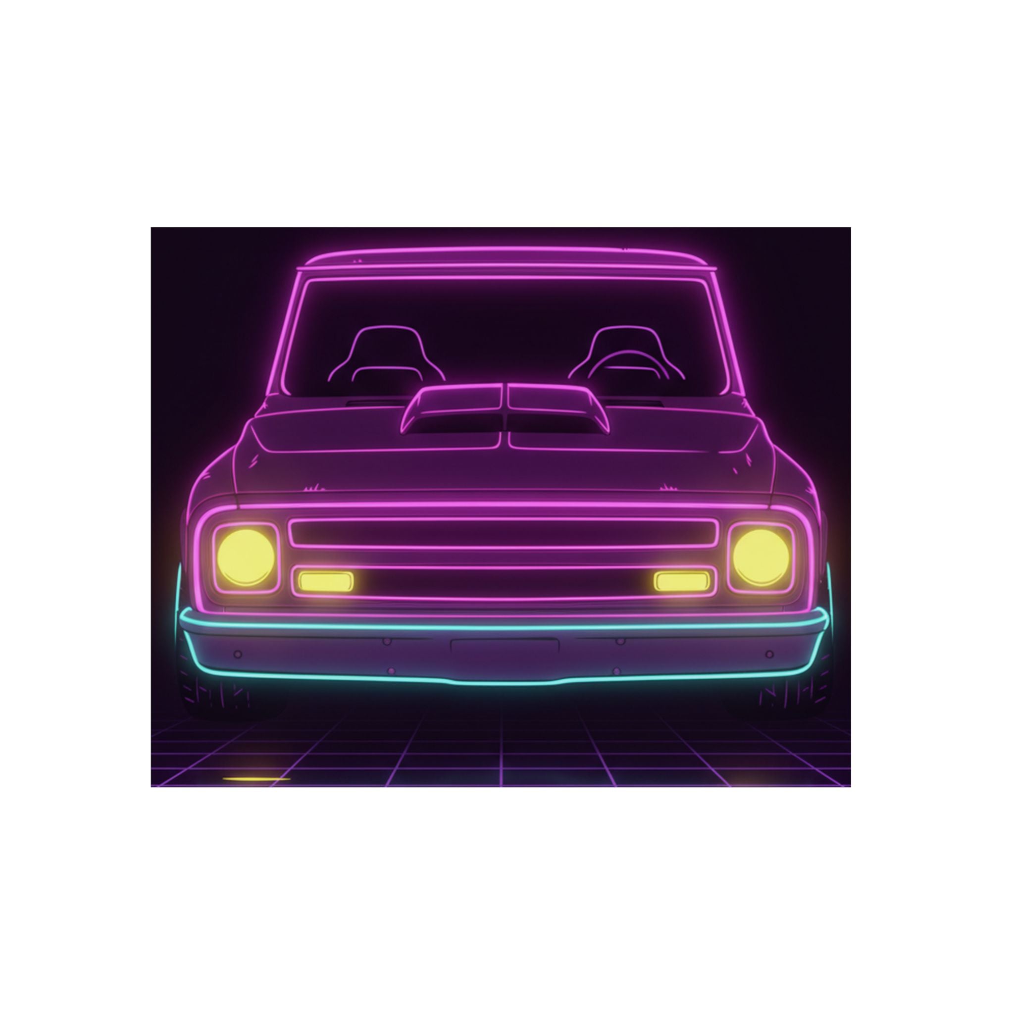 Chevy C10 Pickup (1967-72) Neon Synthwave Metal Wall Sign
