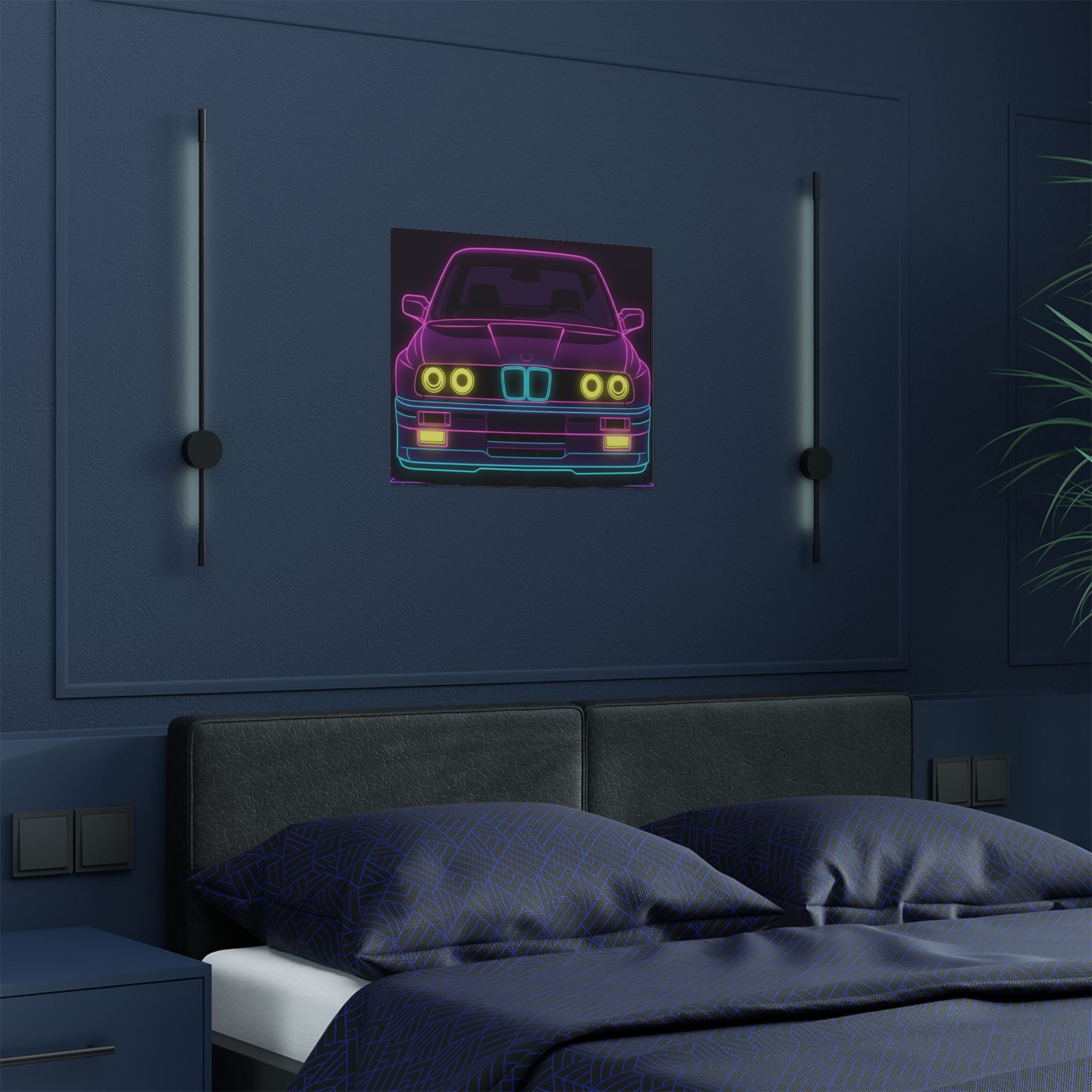 BMW E30 Neon Synthwave Poster