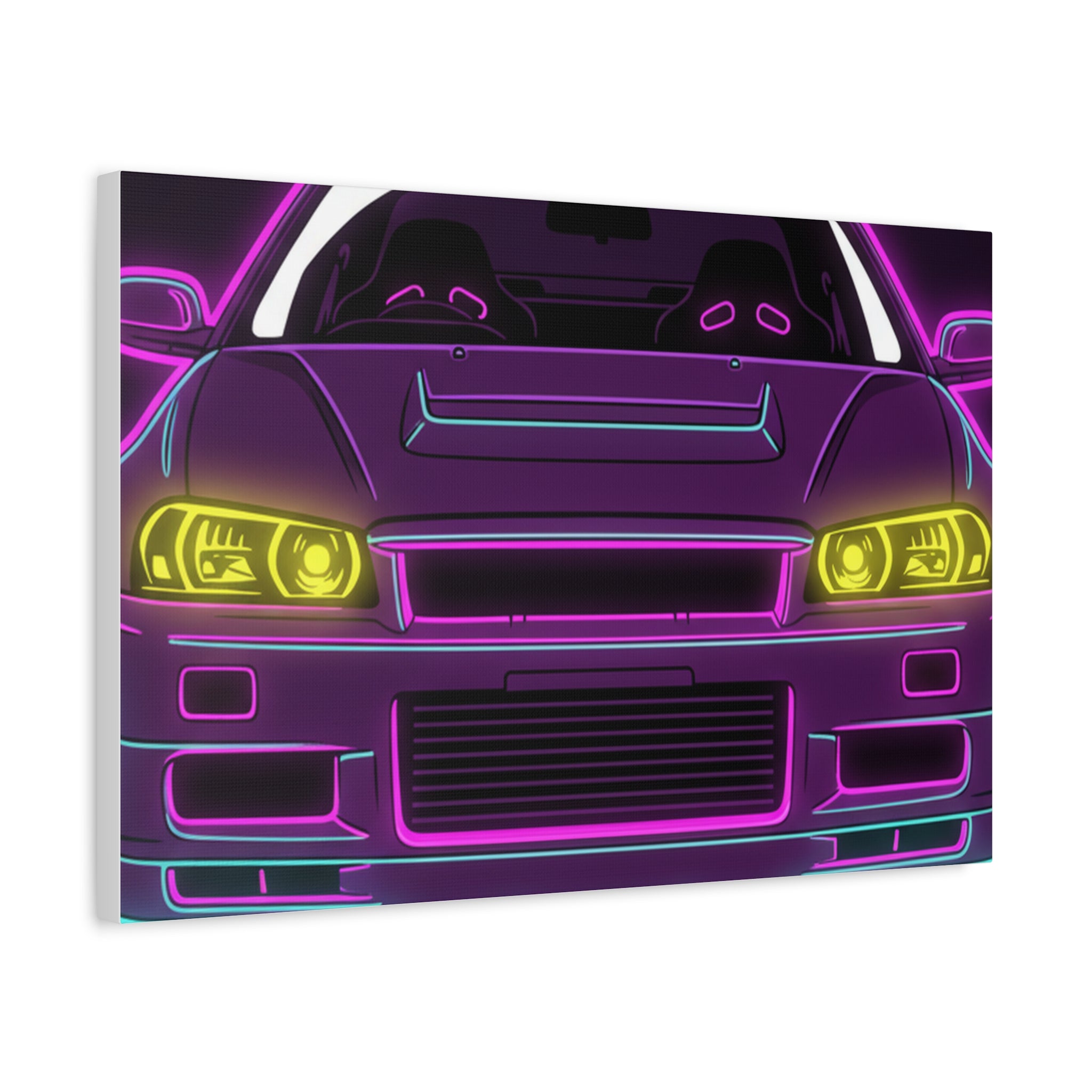 Nissan GT-R Neon Synthwave Canvas Wall Art