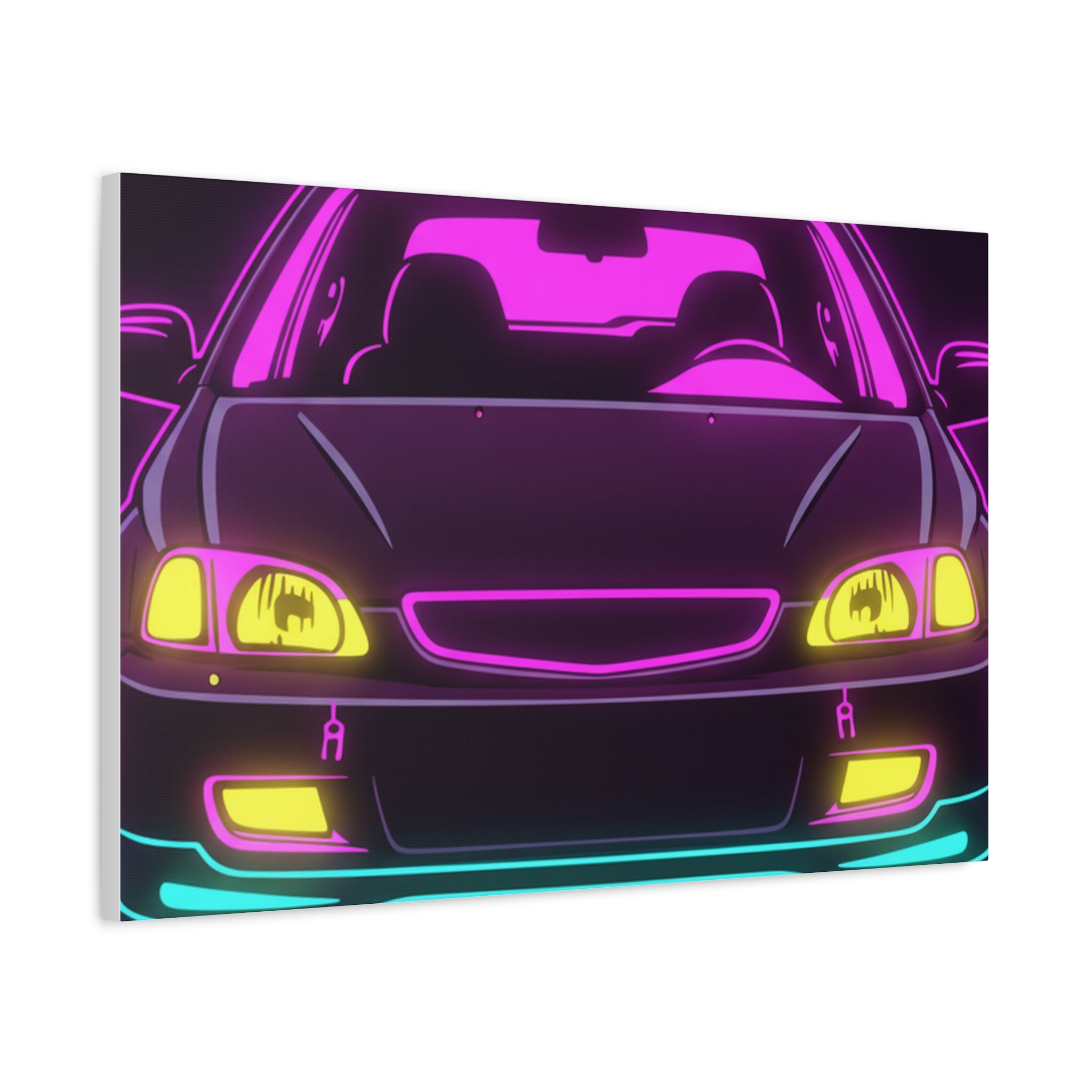 Honda Civic EK Hatch Neon Synthwave Canvas Wall Art