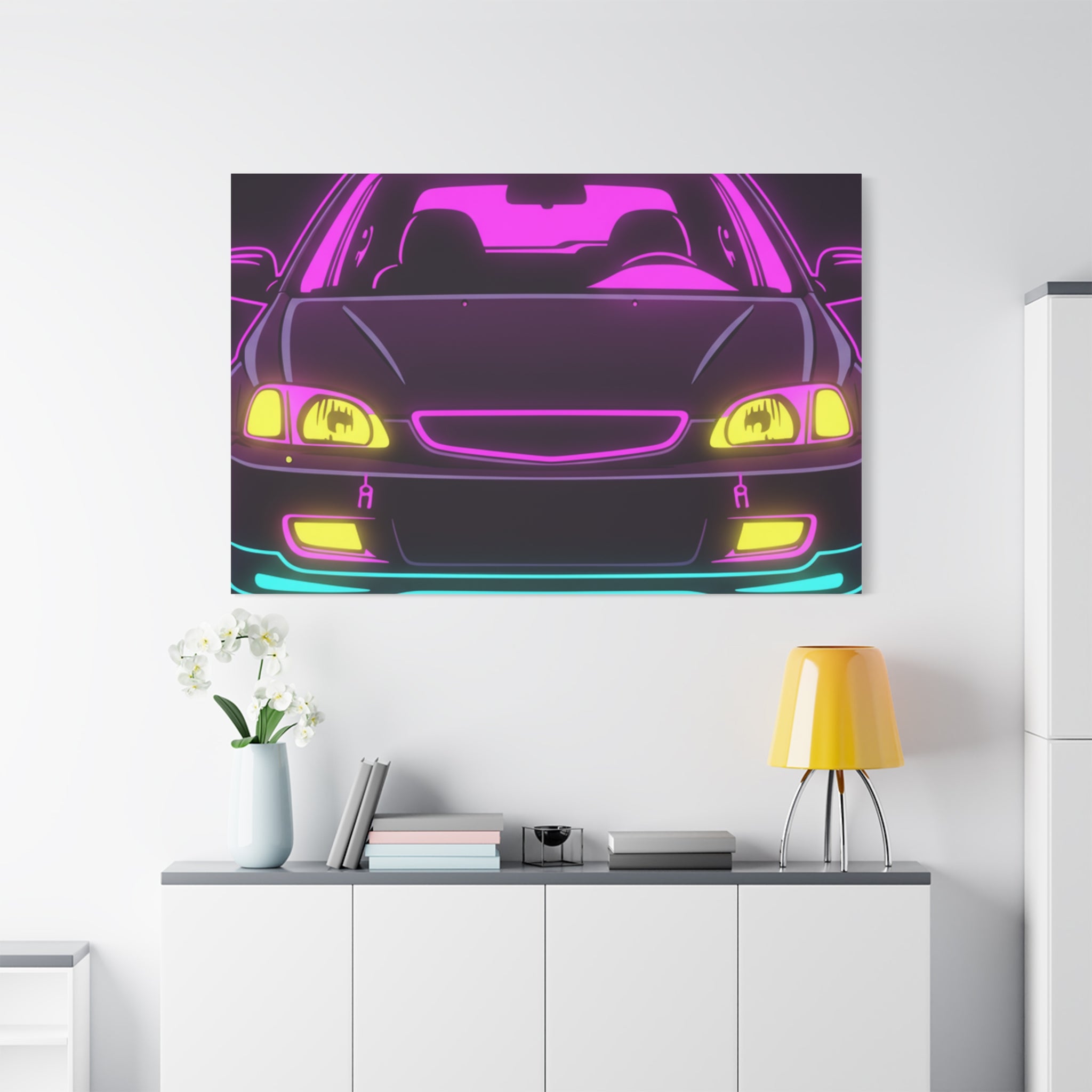 Honda Civic EK Hatch Neon Synthwave Canvas Wall Art