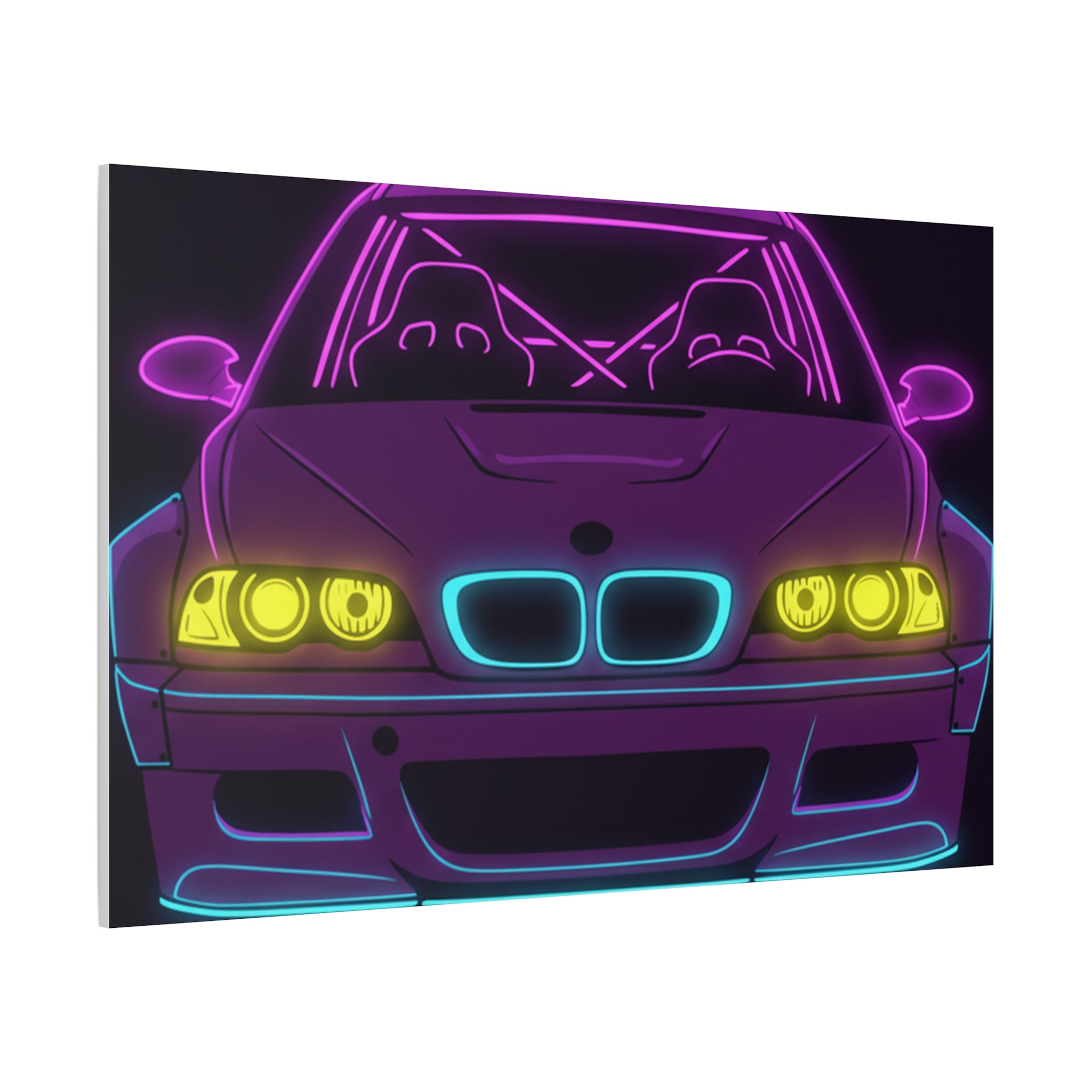 BMW E46 M3 (2000-06) Neon Synthwave Canvas Wall Art