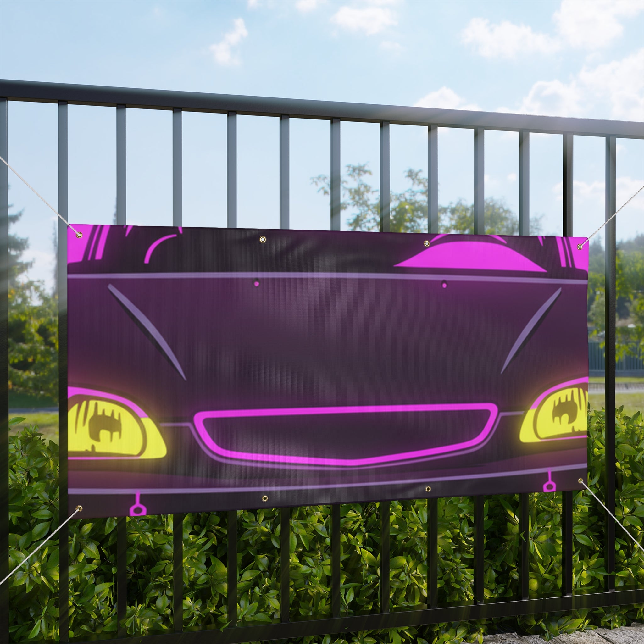 Honda Civic EK Hatch Neon Synthwave Banner