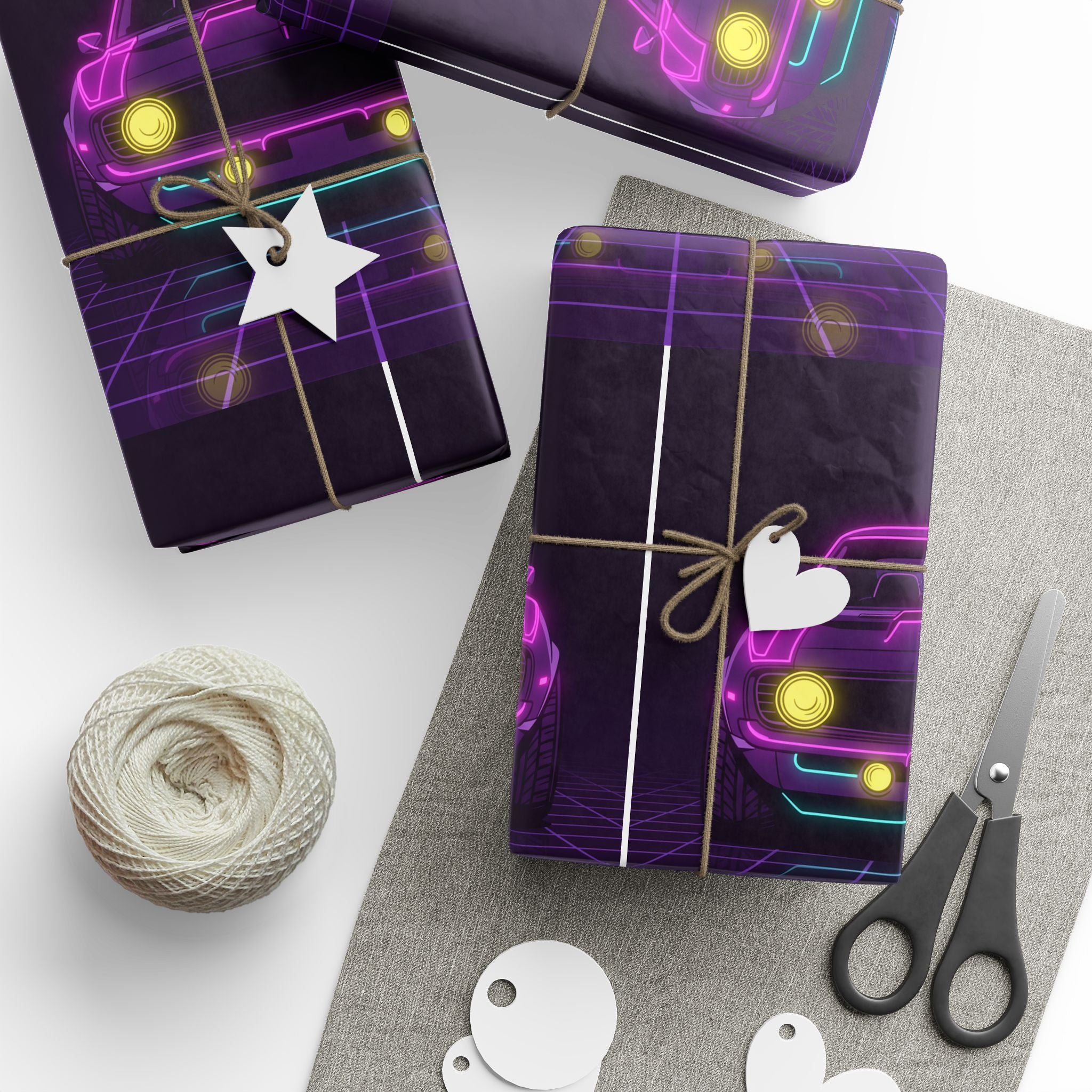 1969 Chevrolet Camaro SS Neon Synthwave Gift Wrapping Paper