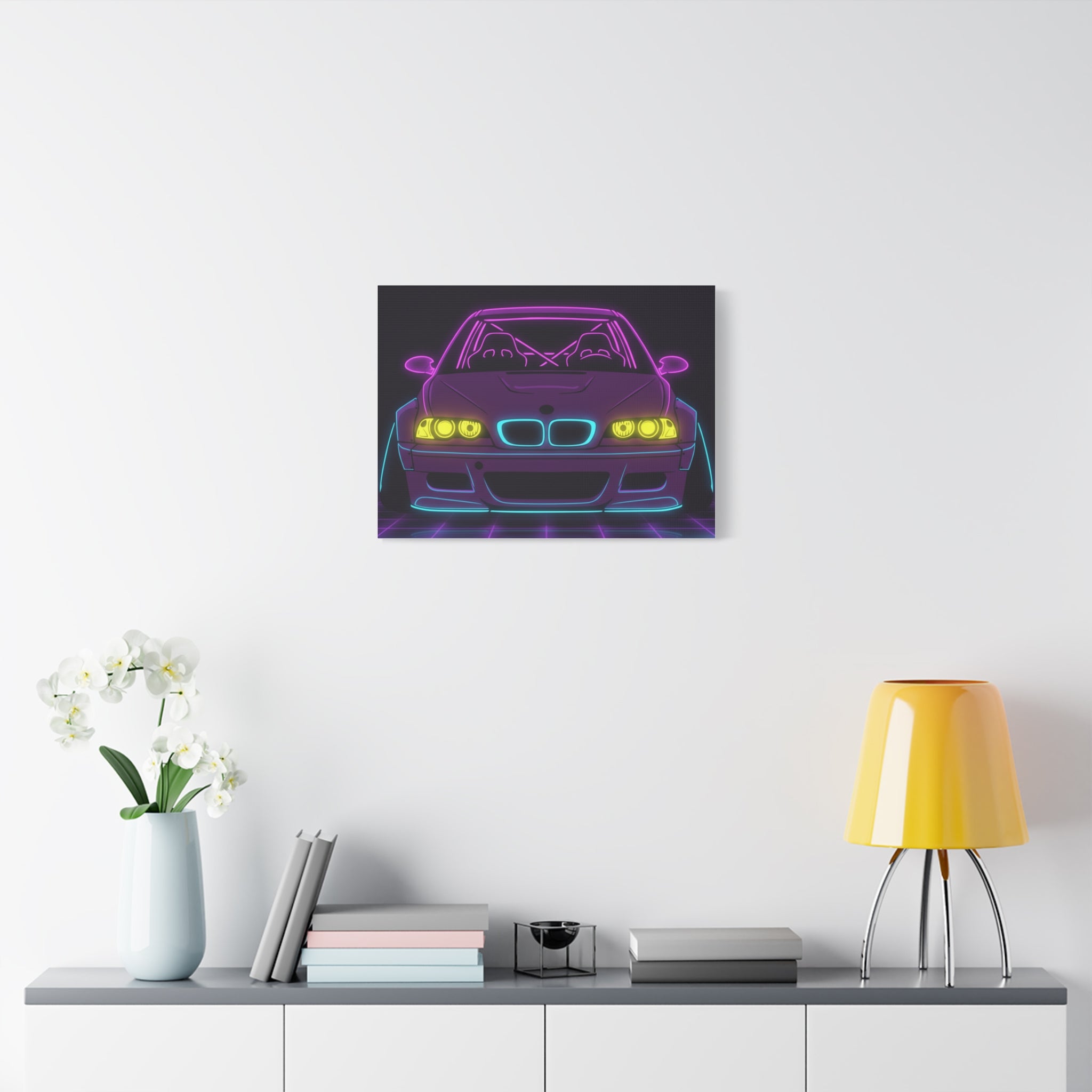 BMW E46 M3 (2000-06) Neon Synthwave Canvas Wall Art
