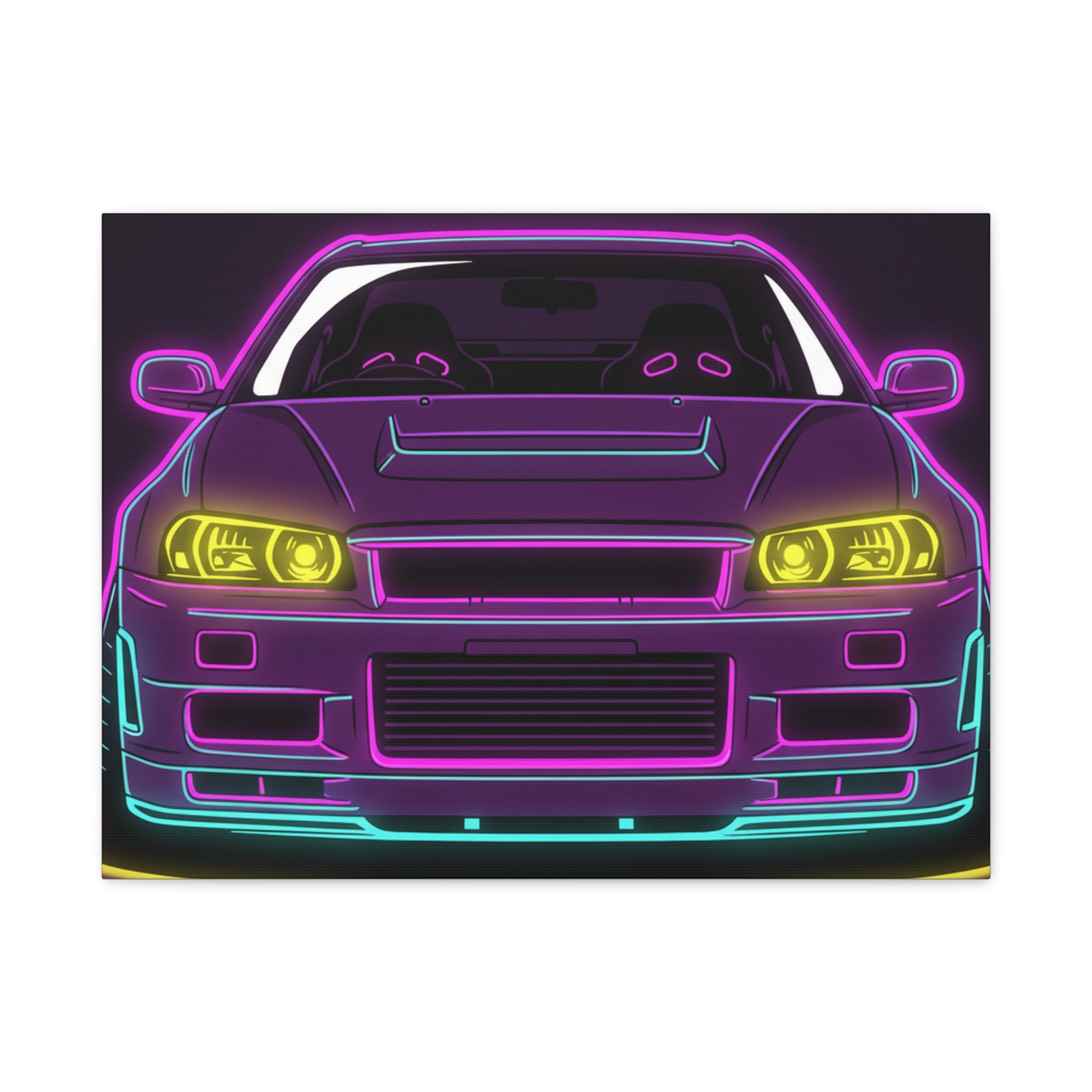 Nissan GT-R Neon Synthwave Canvas Wall Art