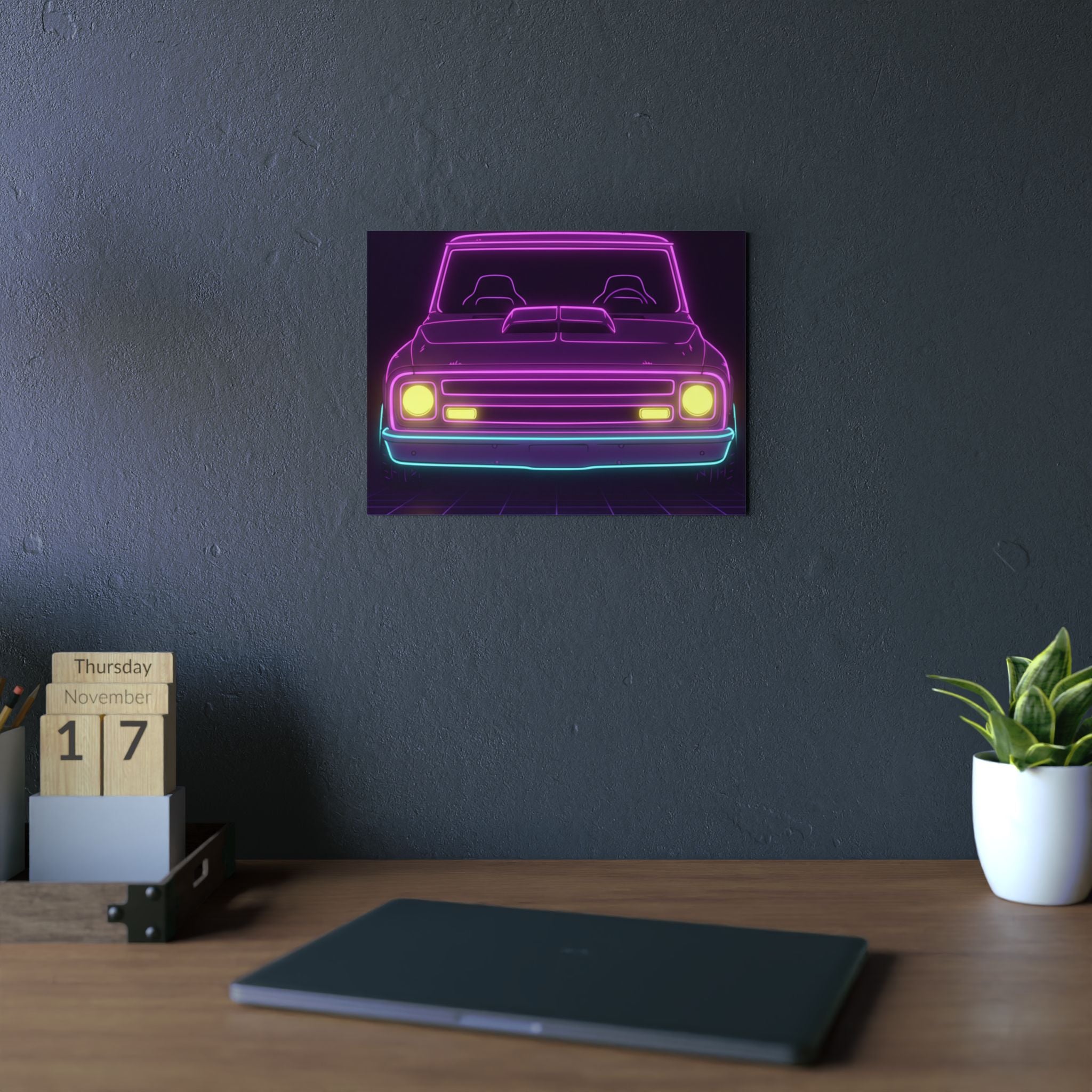 Chevy C10 Pickup (1967-72) Neon Synthwave Metal Wall Sign
