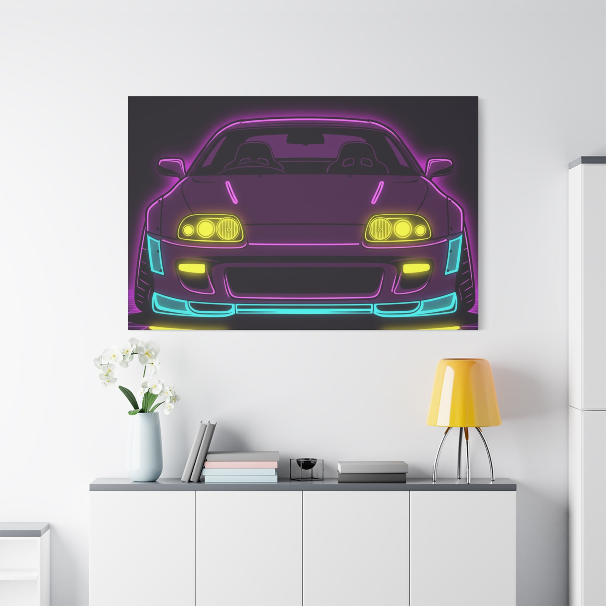 Toyota Supra MK4 Neon Synthwave Canvas Wall Art