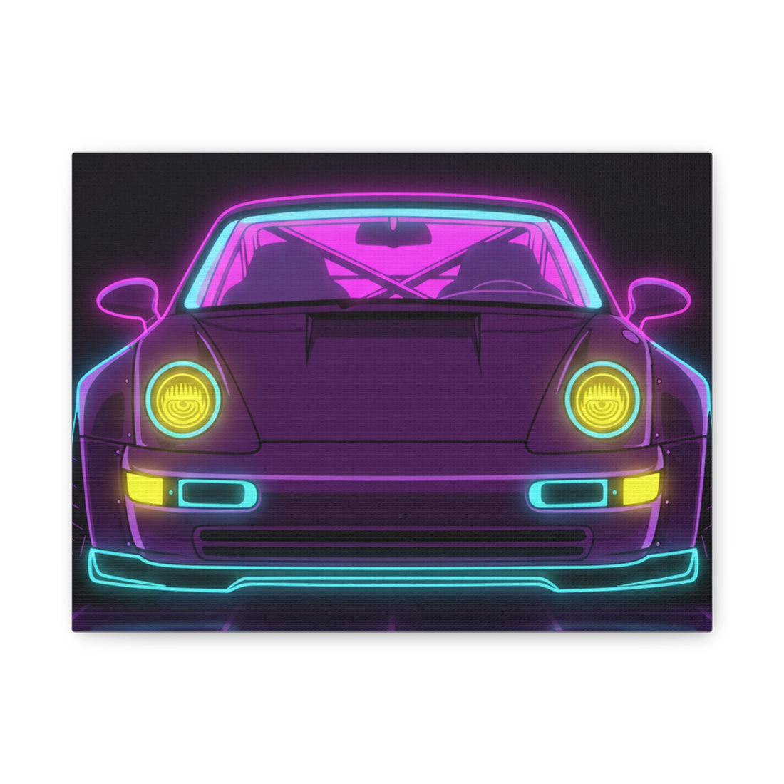 Porsche 964 Turbo Neon Synthwave Canvas Wall Art