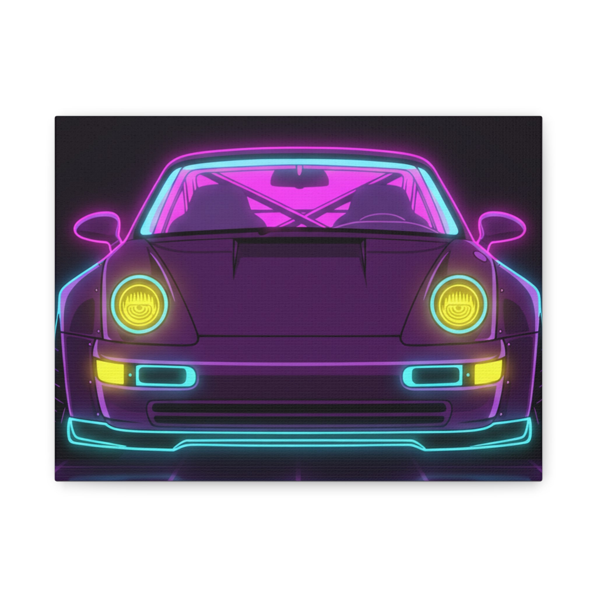Porsche 964 Turbo Neon Synthwave Canvas Wall Art