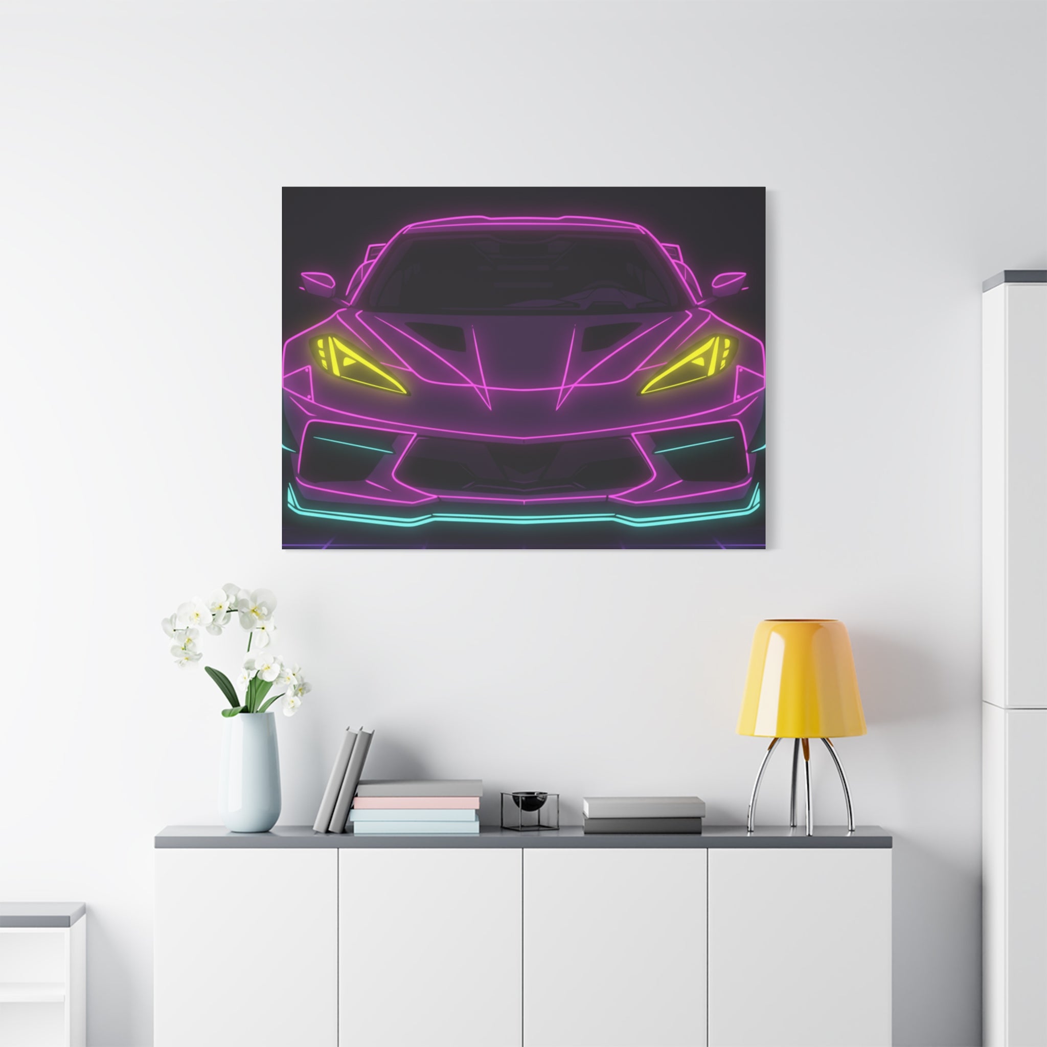 Corvette C8 (2020+) Neon Synthwave Canvas Wall Art