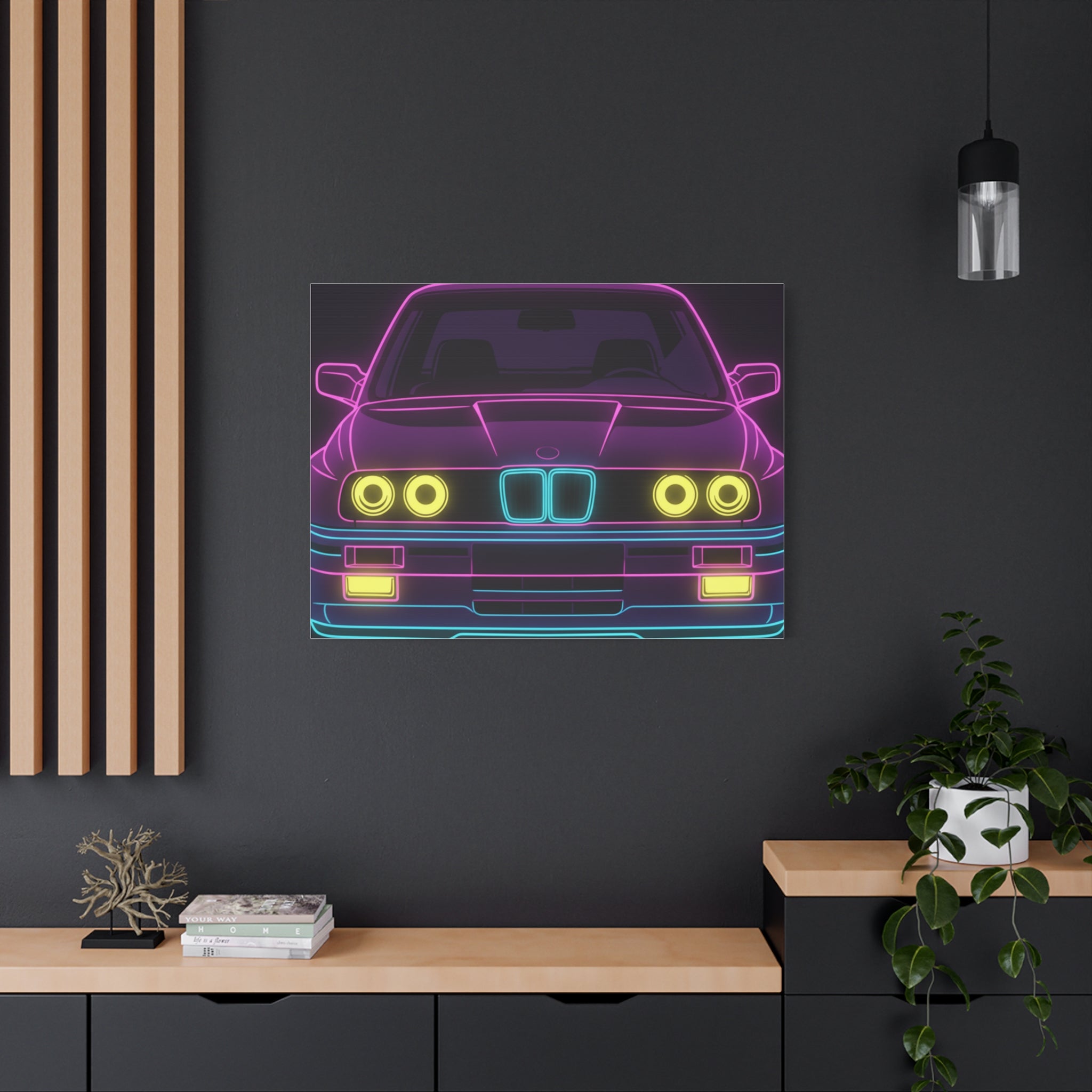 BMW E30 Neon Synthwave Canvas Wall Art