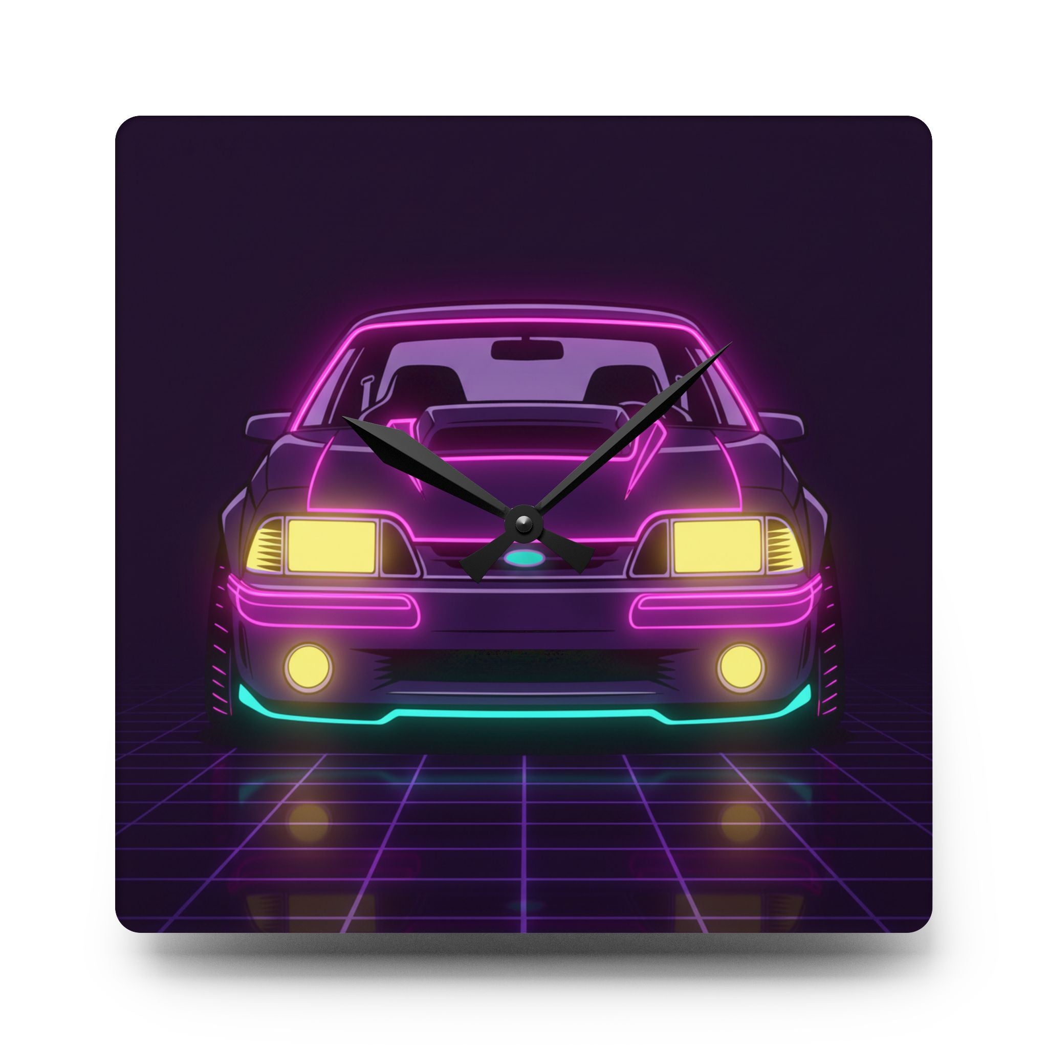 Ford Mustang Fox Body GT Neon Synthwave Wall Clock