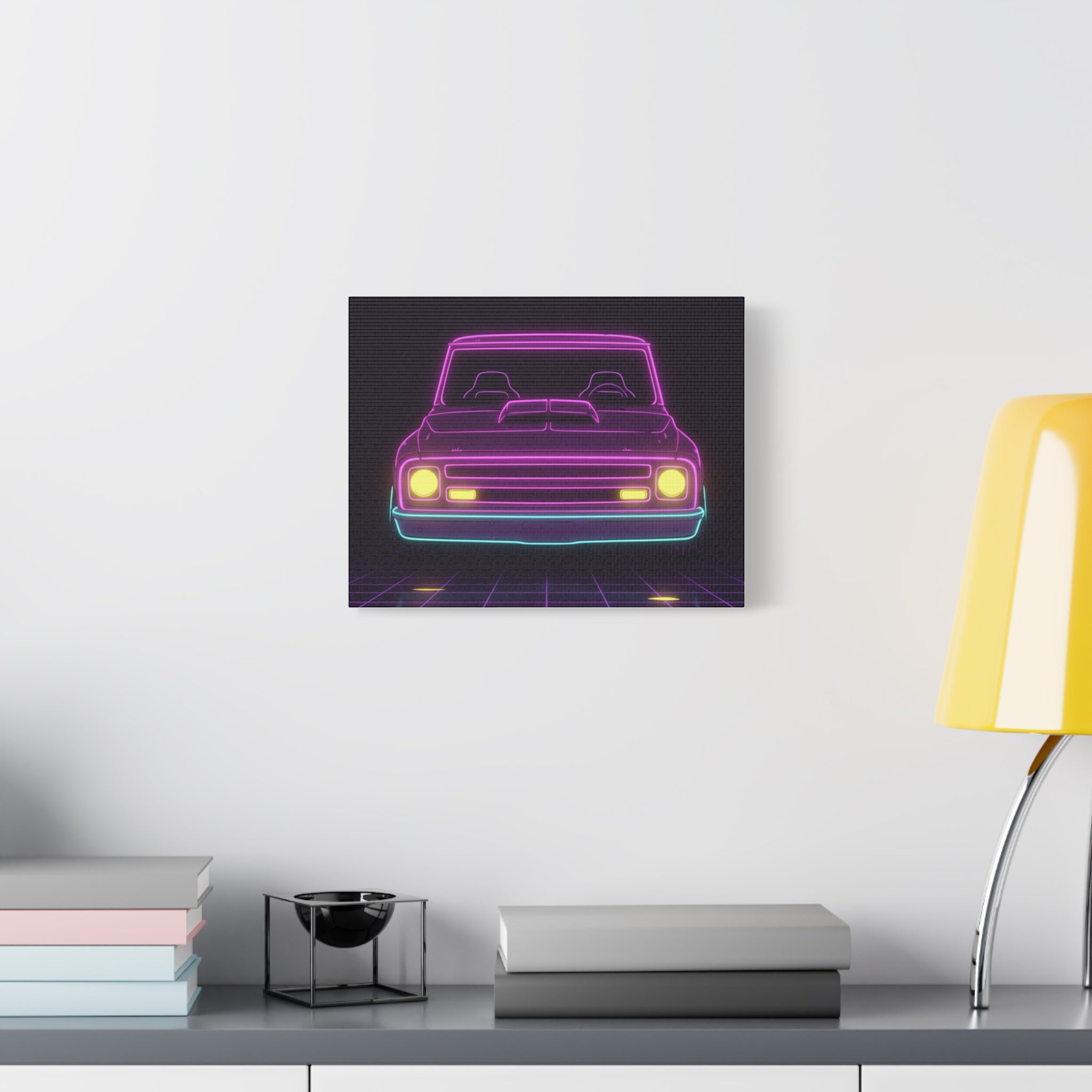 Chevy C10 Pickup (1967-72) Neon Synthwave Canvas Wall Art