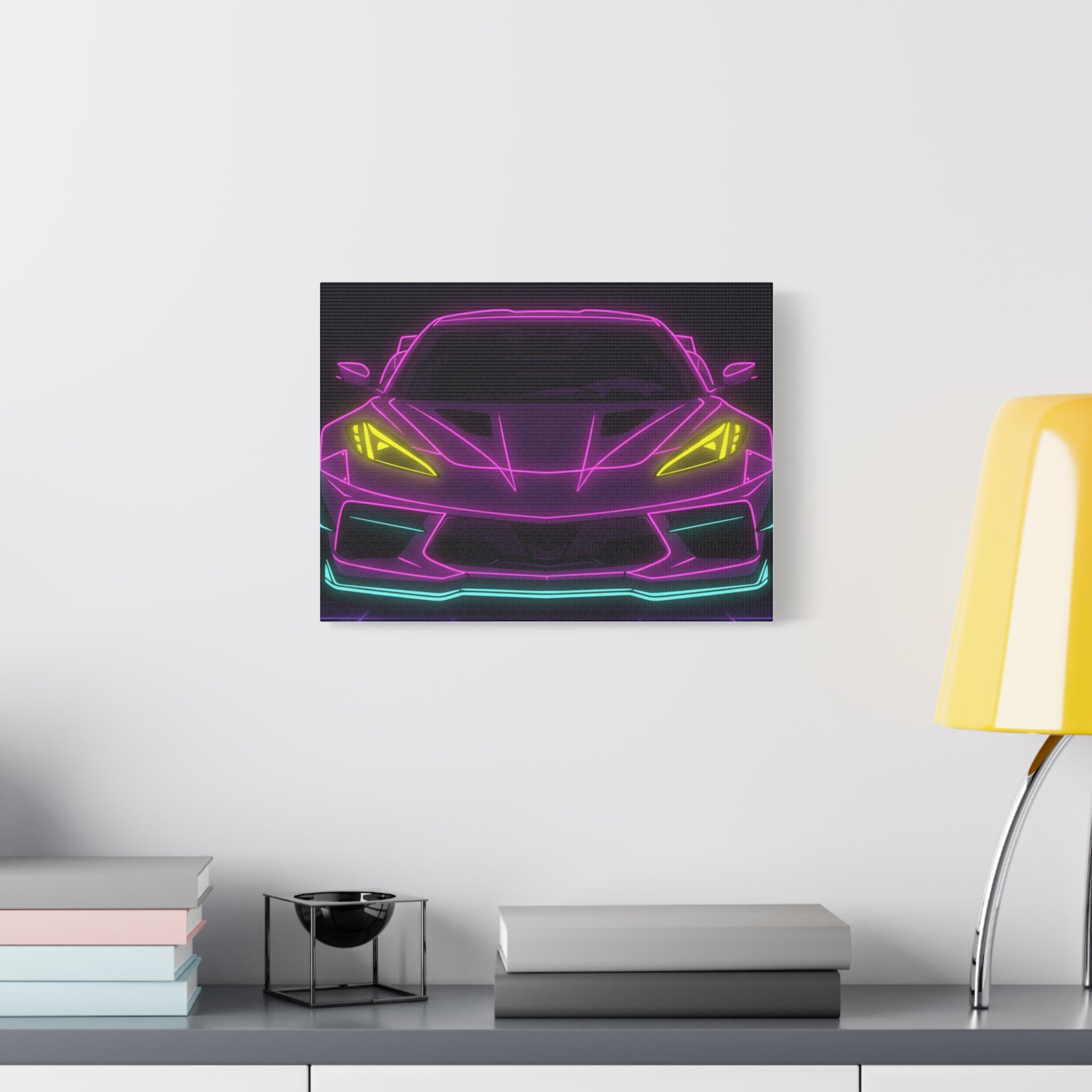 Corvette C8 (2020+) Neon Synthwave Canvas Wall Art