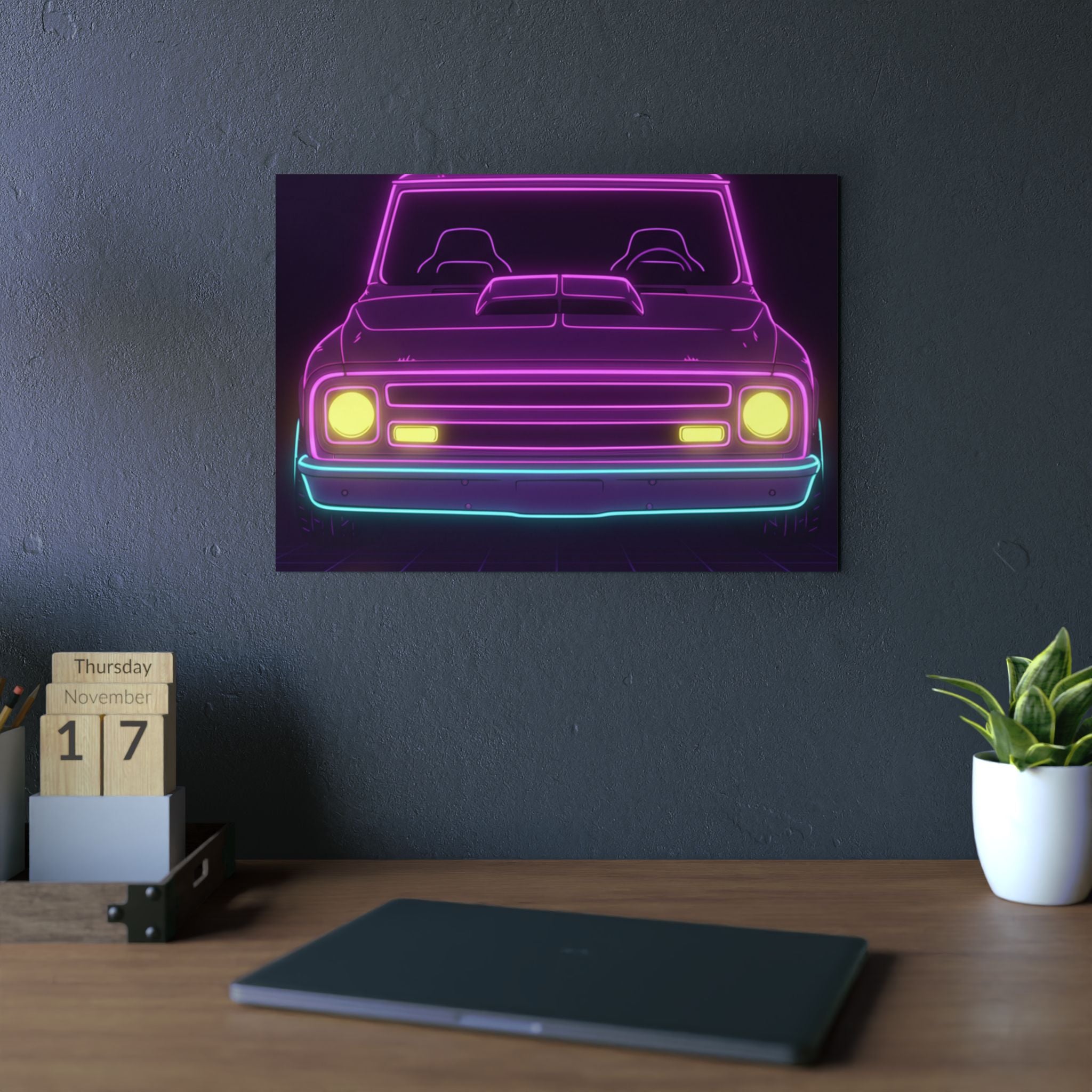 Chevy C10 Pickup (1967-72) Neon Synthwave Metal Wall Sign