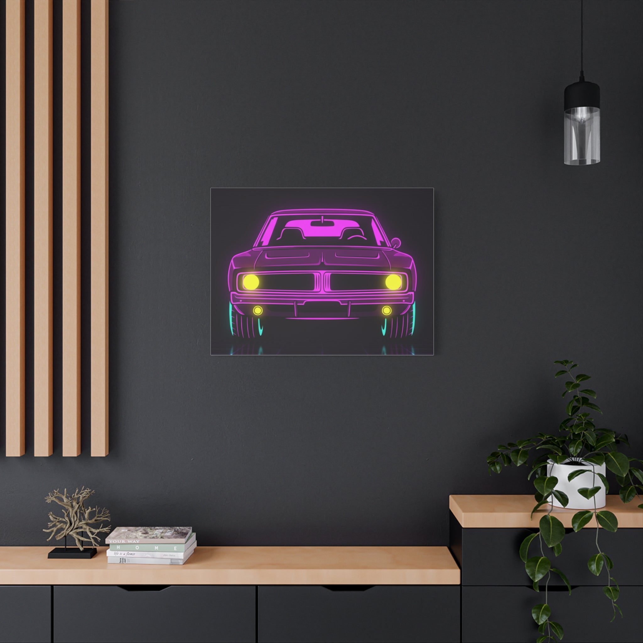 Dodge Charger R/T (1968-70) Resto-Mod Neon Synthwave Canvas Wall Art