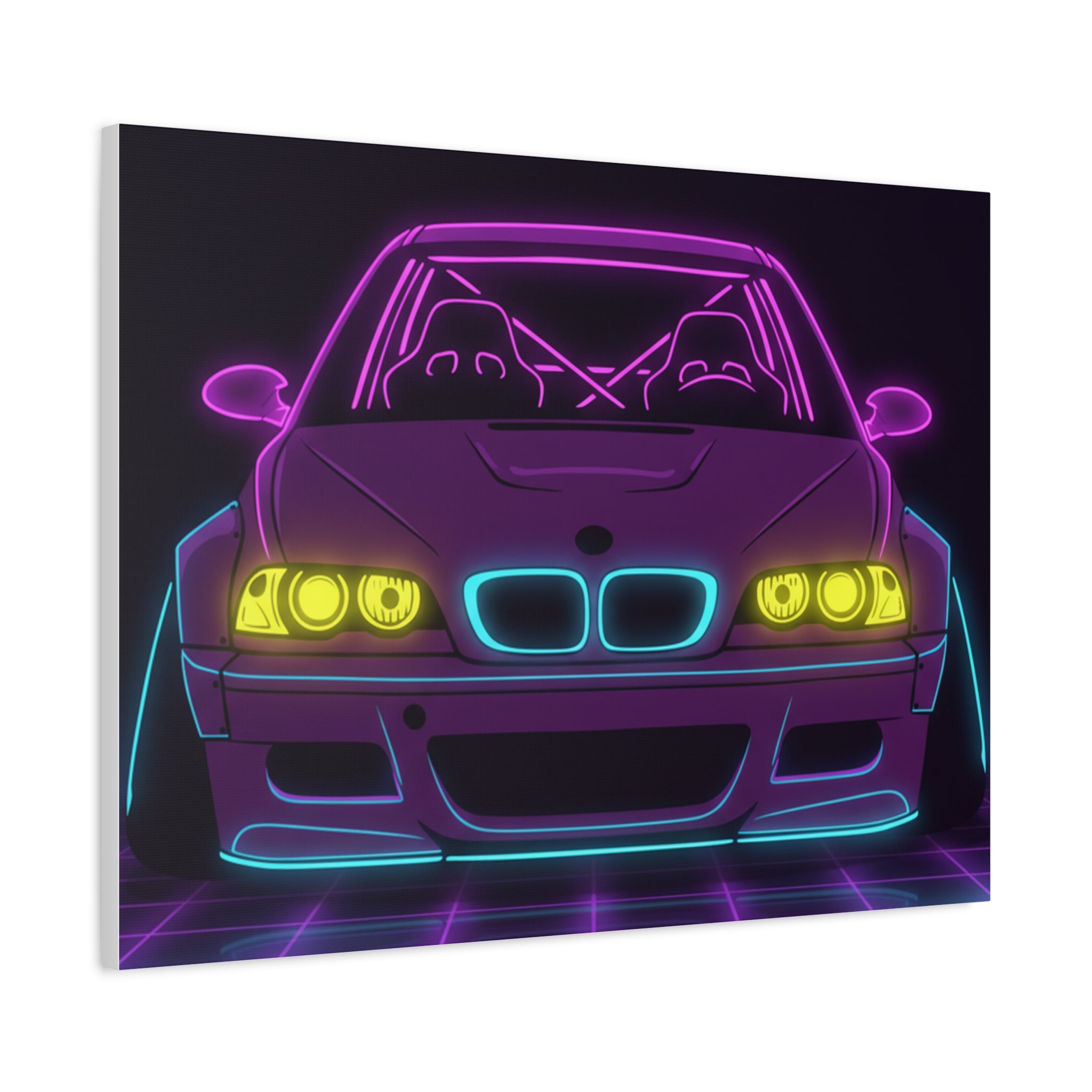 BMW E46 M3 (2000-06) Neon Synthwave Canvas Wall Art