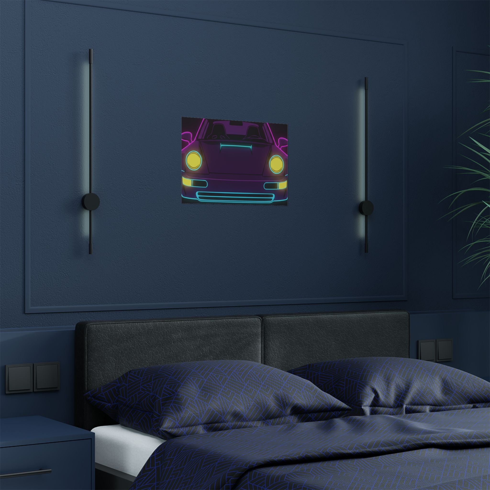 Porsche 964 Singer Neon Synthwave Poster