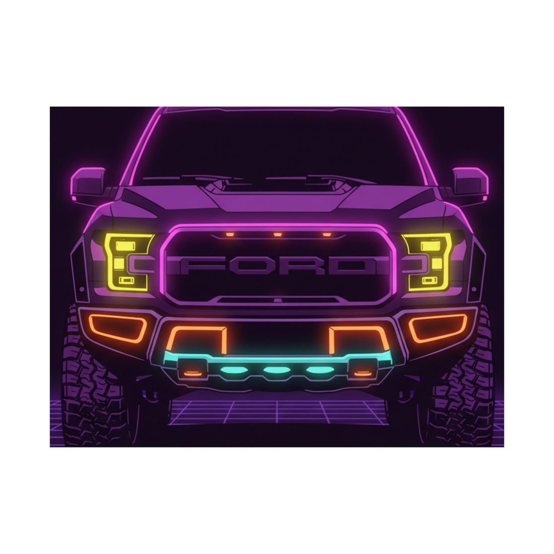 Ford F-150 Raptor Gen 2 Neon Synthwave Poster
