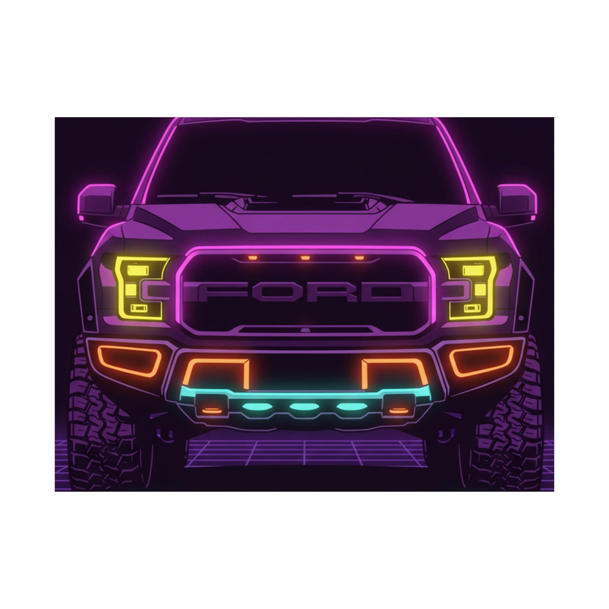 Ford F-150 Raptor Gen 2 Neon Synthwave Poster
