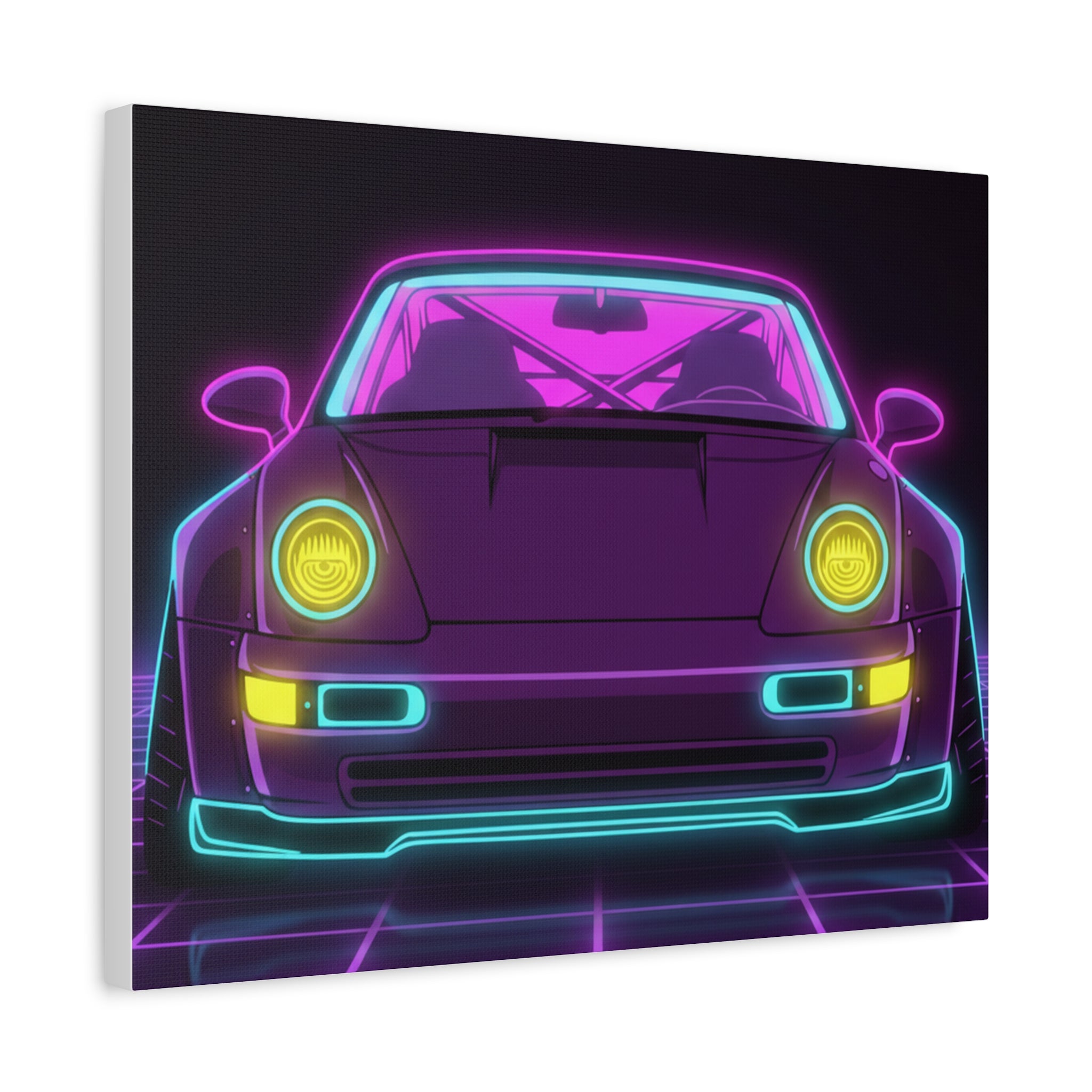 Porsche 964 Turbo Neon Synthwave Canvas Wall Art