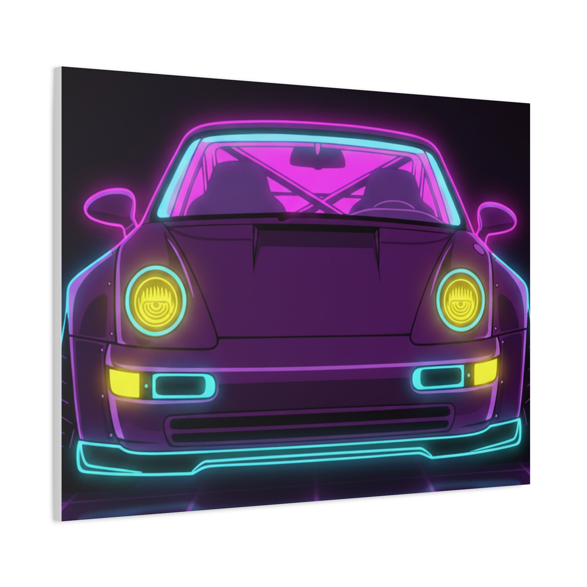Porsche 964 Turbo Neon Synthwave Canvas Wall Art