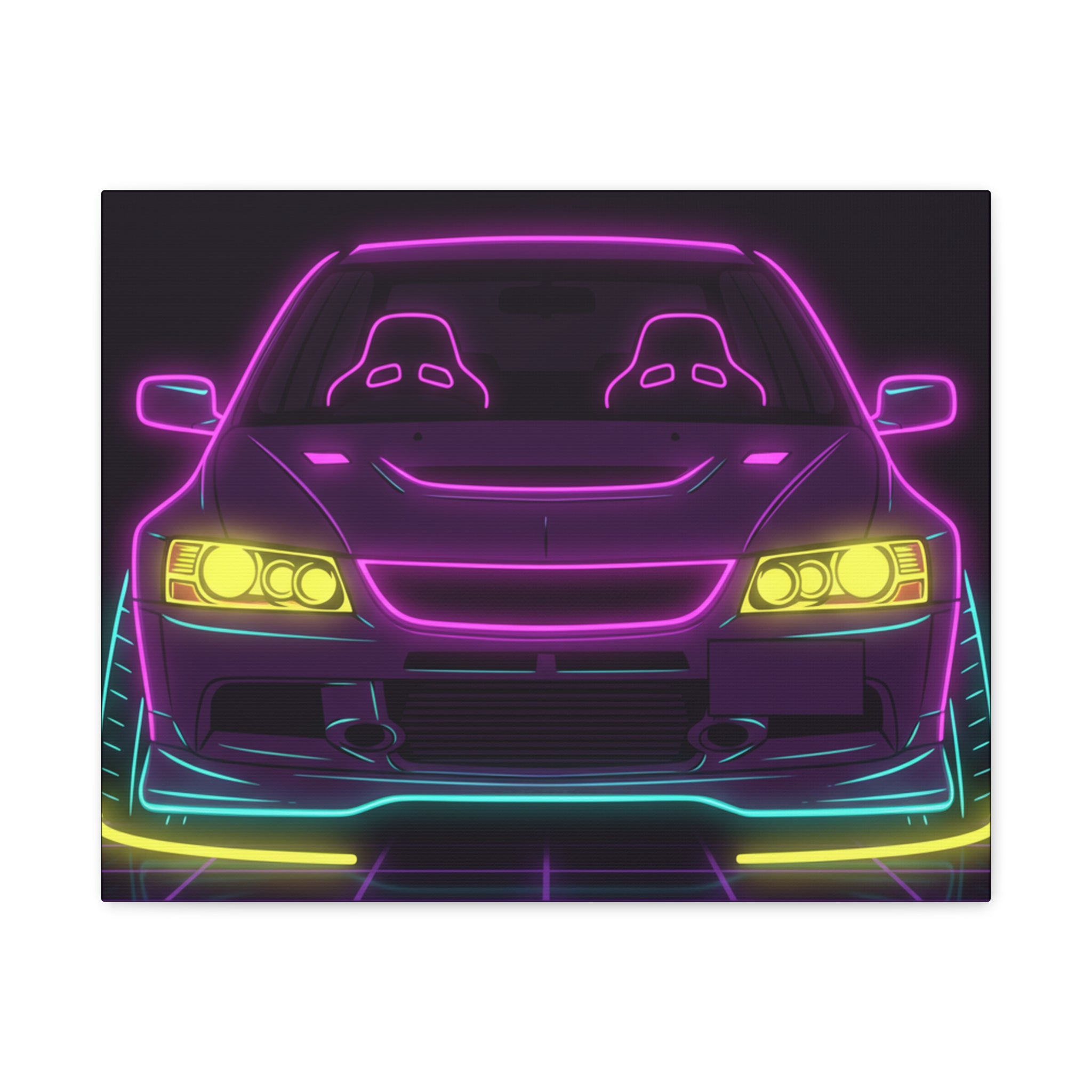 Mitsubishi Evo IX (2005-07) Neon Synthwave Canvas Wall Art