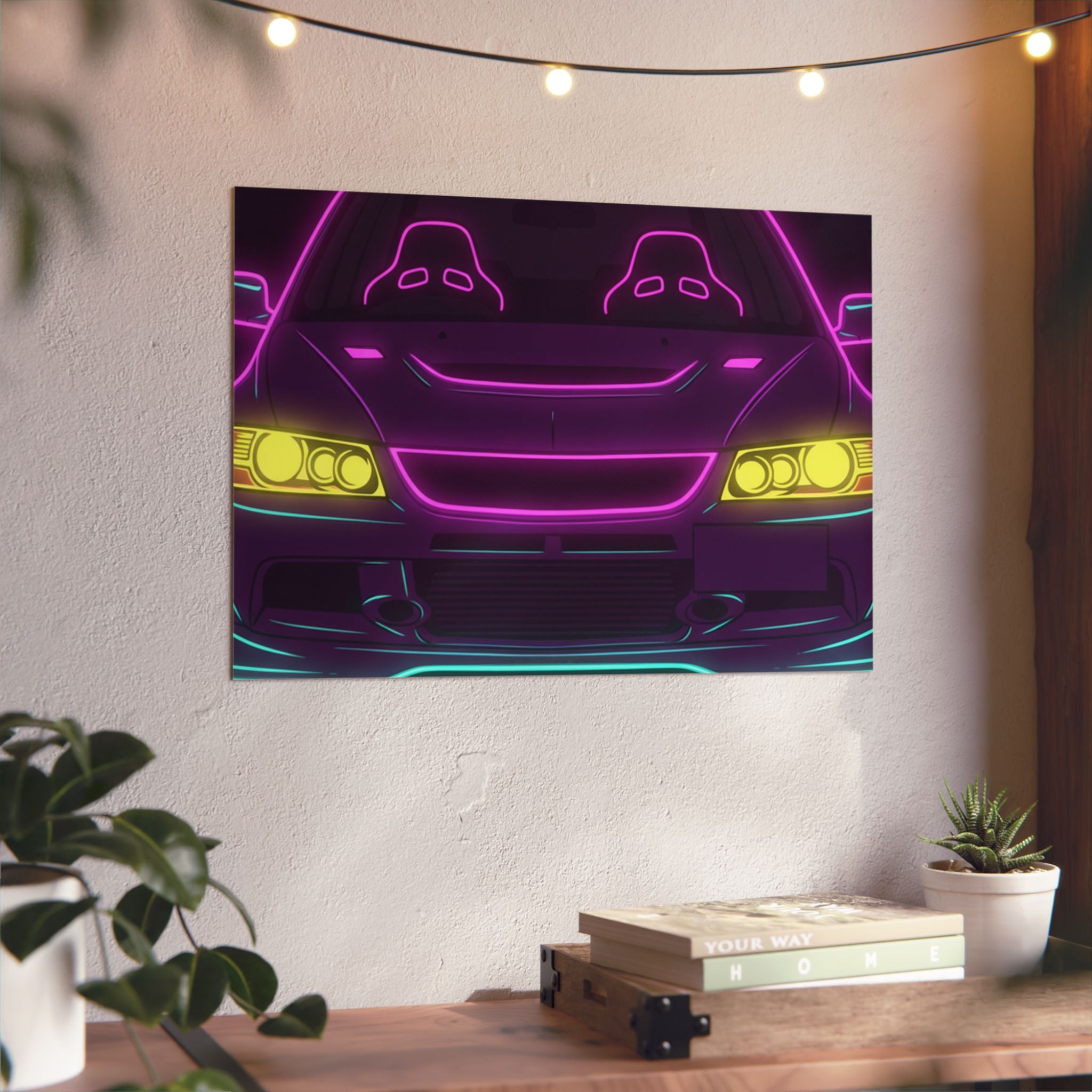 Mitsubishi Evo IX (2005-07) Neon Synthwave Metal Wall Sign
